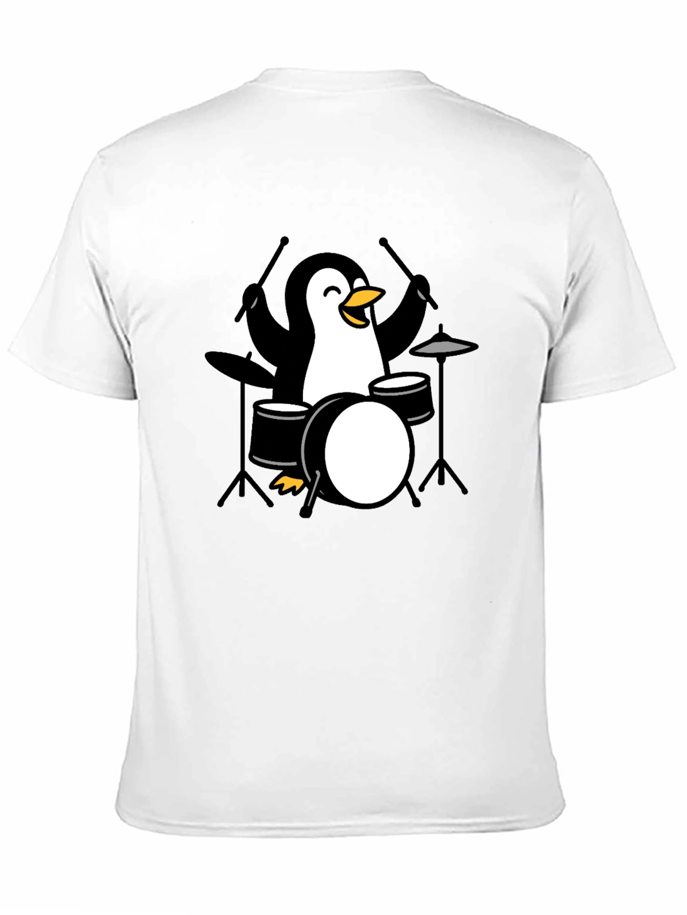 Penguin Drummer Black T-Shirt - Music Lover Tee