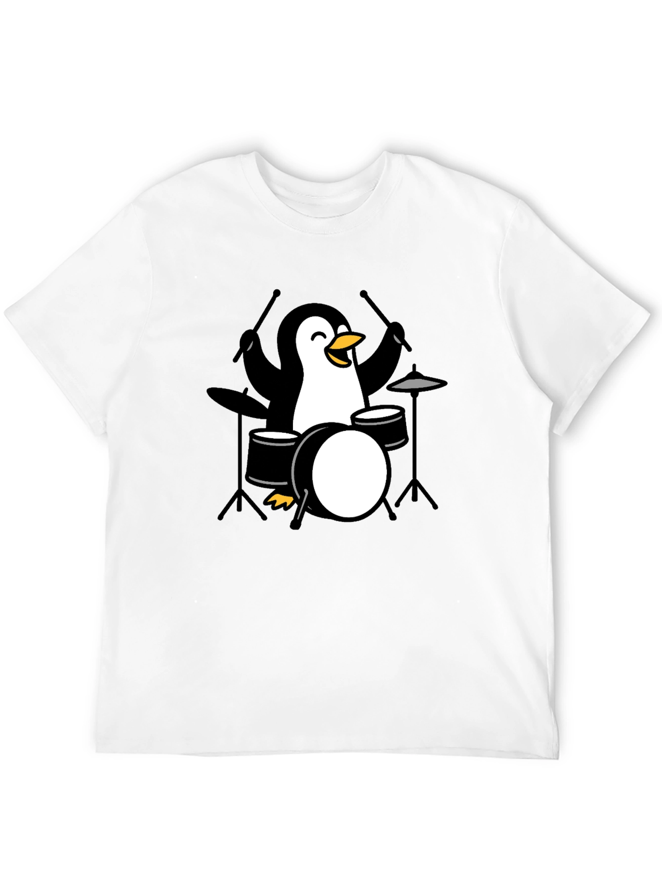 Penguin Drummer Black T-Shirt - Music Lover Tee