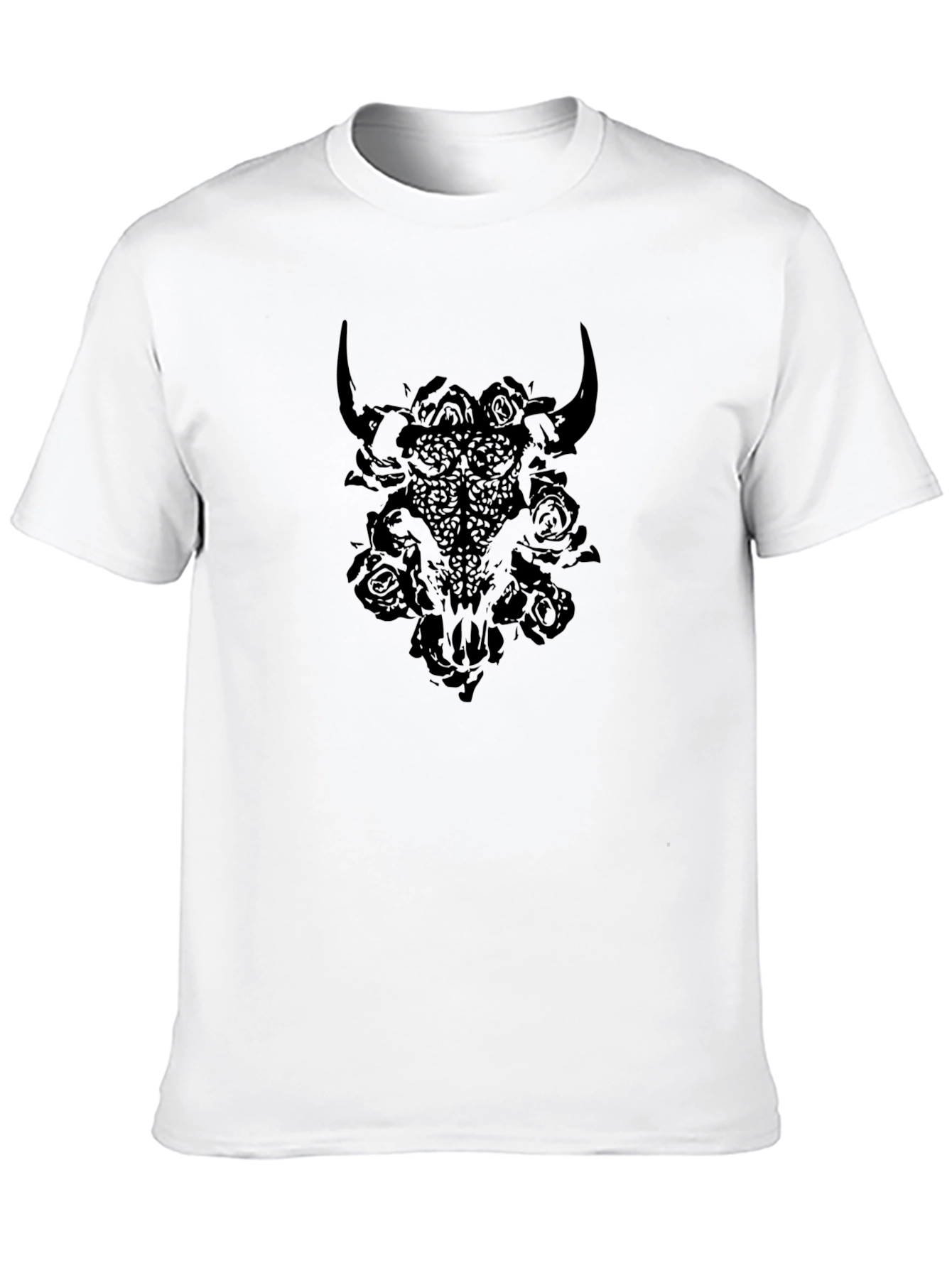 Black Bull Skull & Roses Graphic Tee
