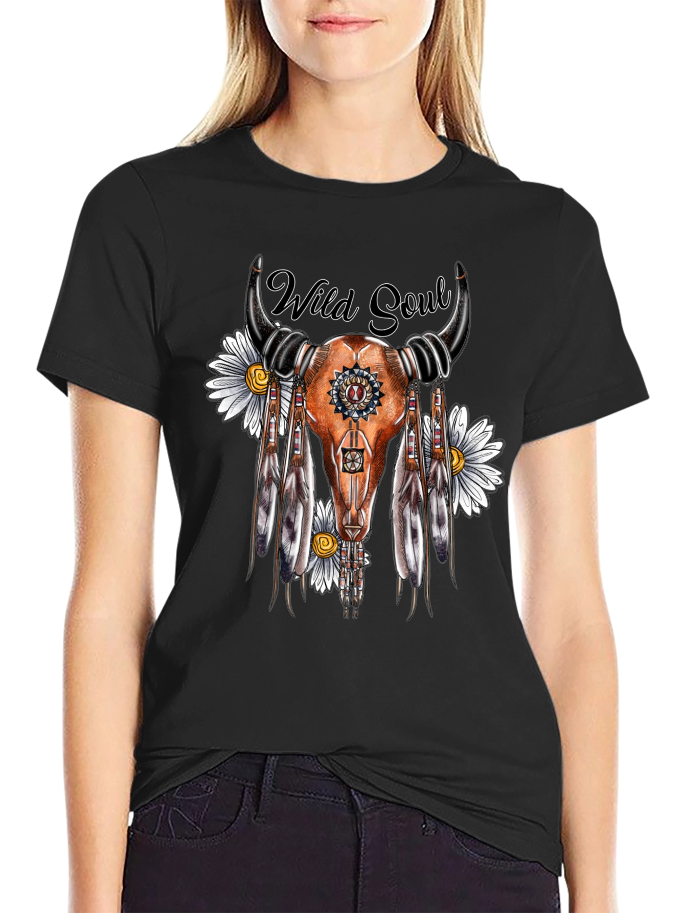 Wild Soul Skull Graphic Tee - Black