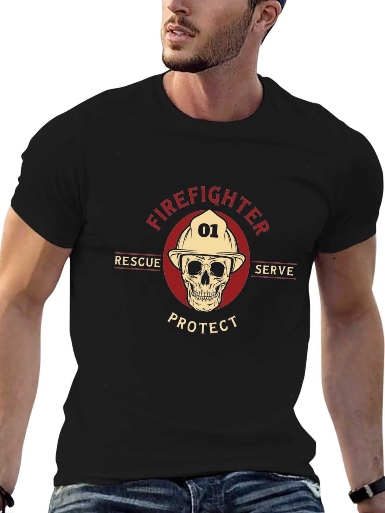 Firefighter Skull Graphic Tee - Rescue Serve Protect