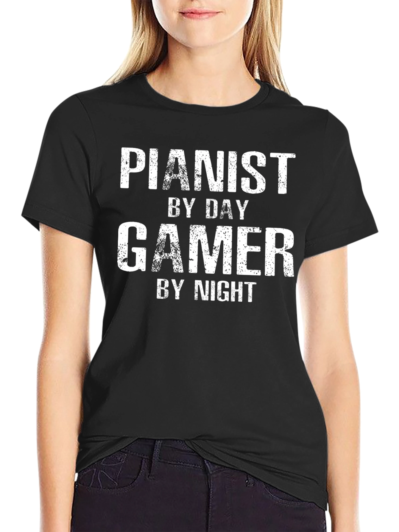 Pianist By Day Gamer By Night Black T-Shirt