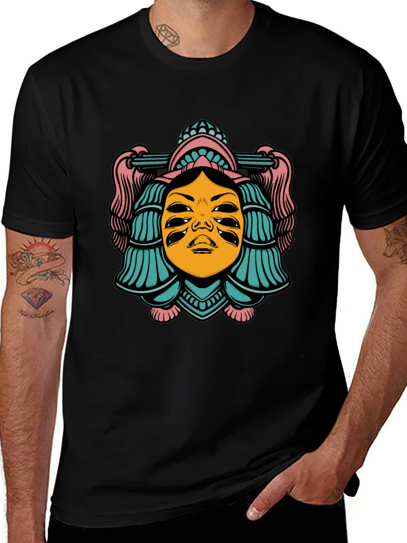 Surreal Four-Eyed Face Graphic T-Shirt