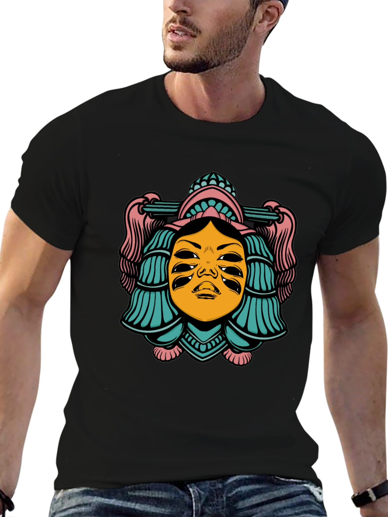 Surreal Four-Eyed Face Graphic T-Shirt