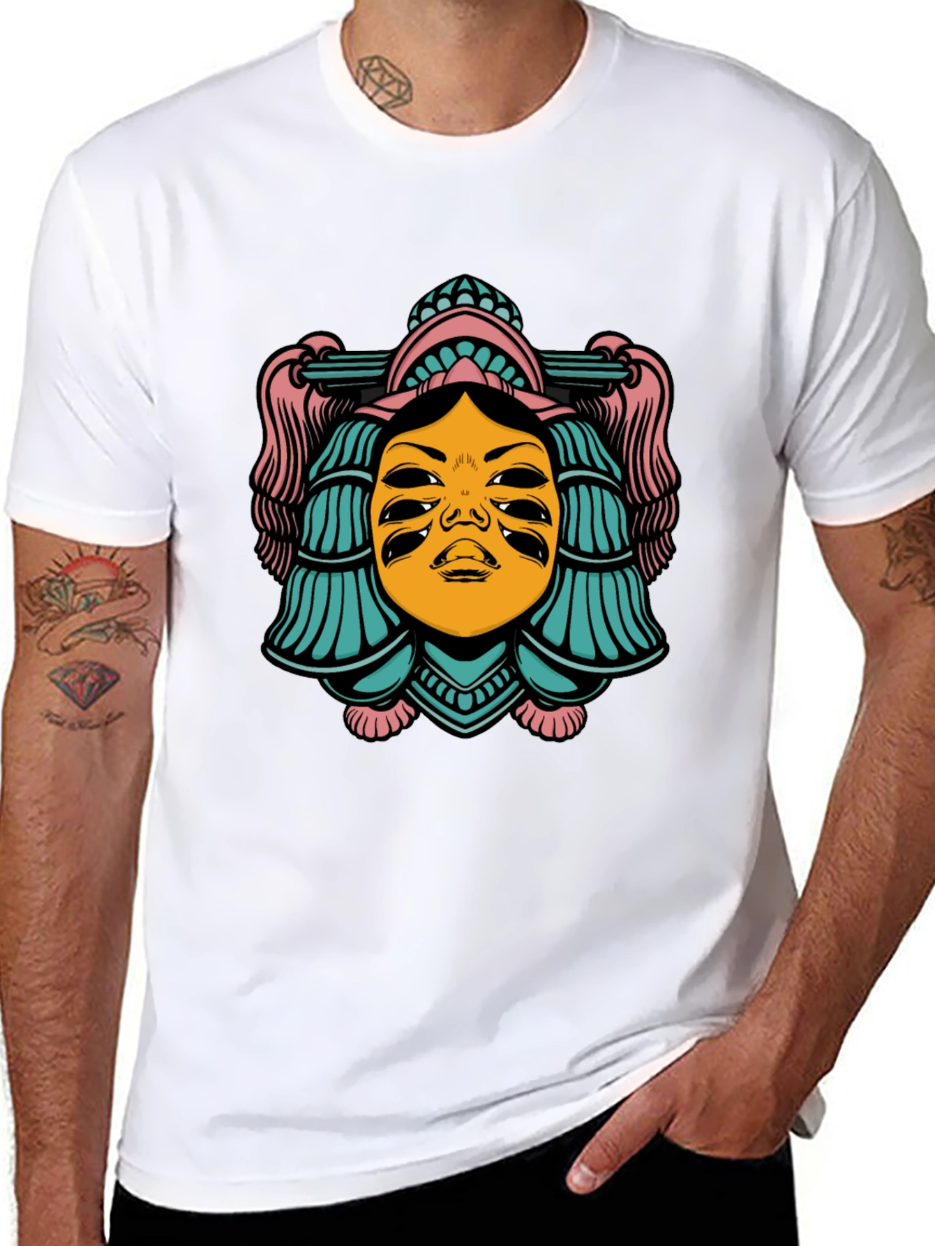 Surreal Four-Eyed Face Graphic T-Shirt