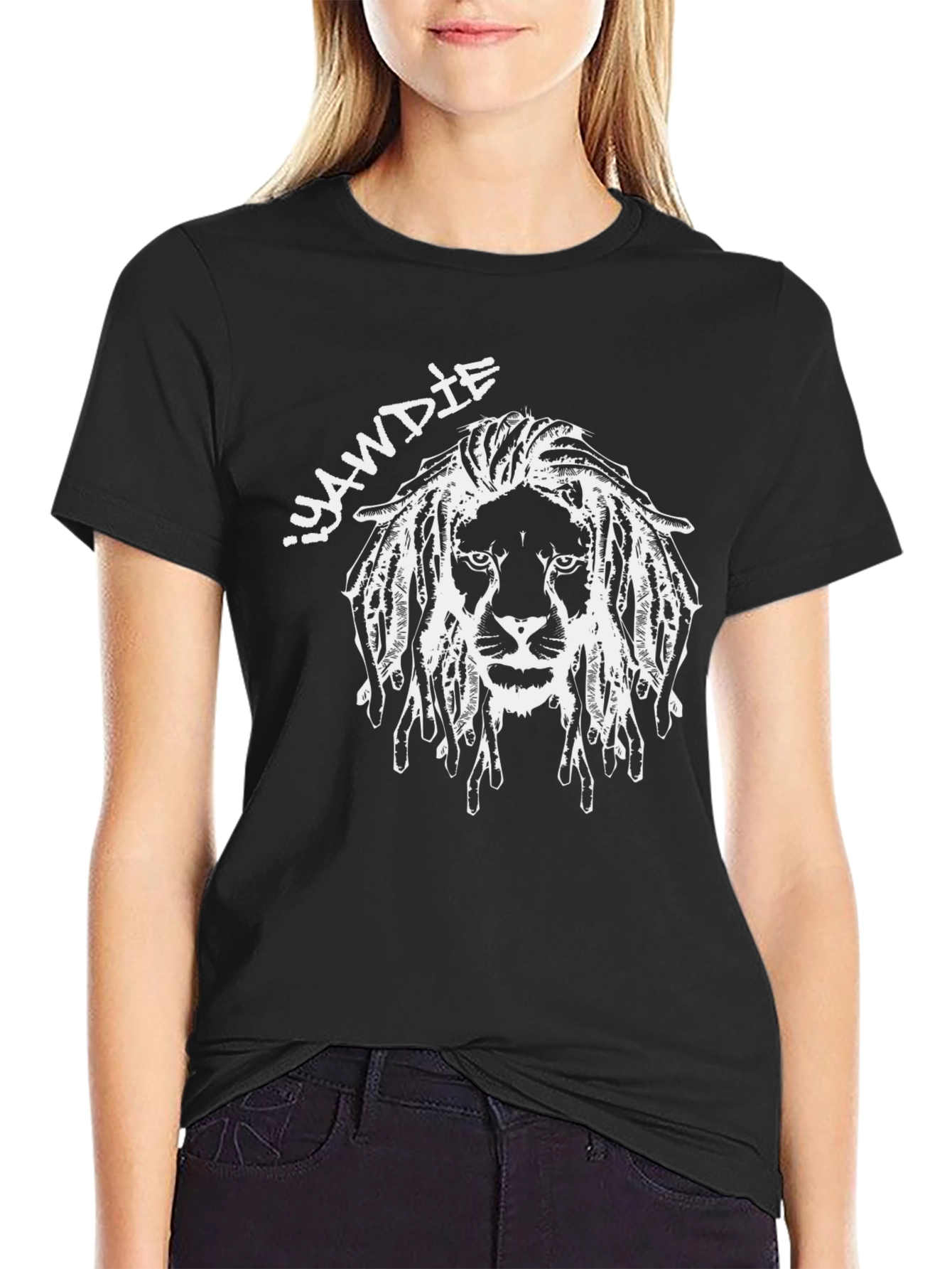 Iyawdie Lion Graphic Tee - Black Cotton Blend