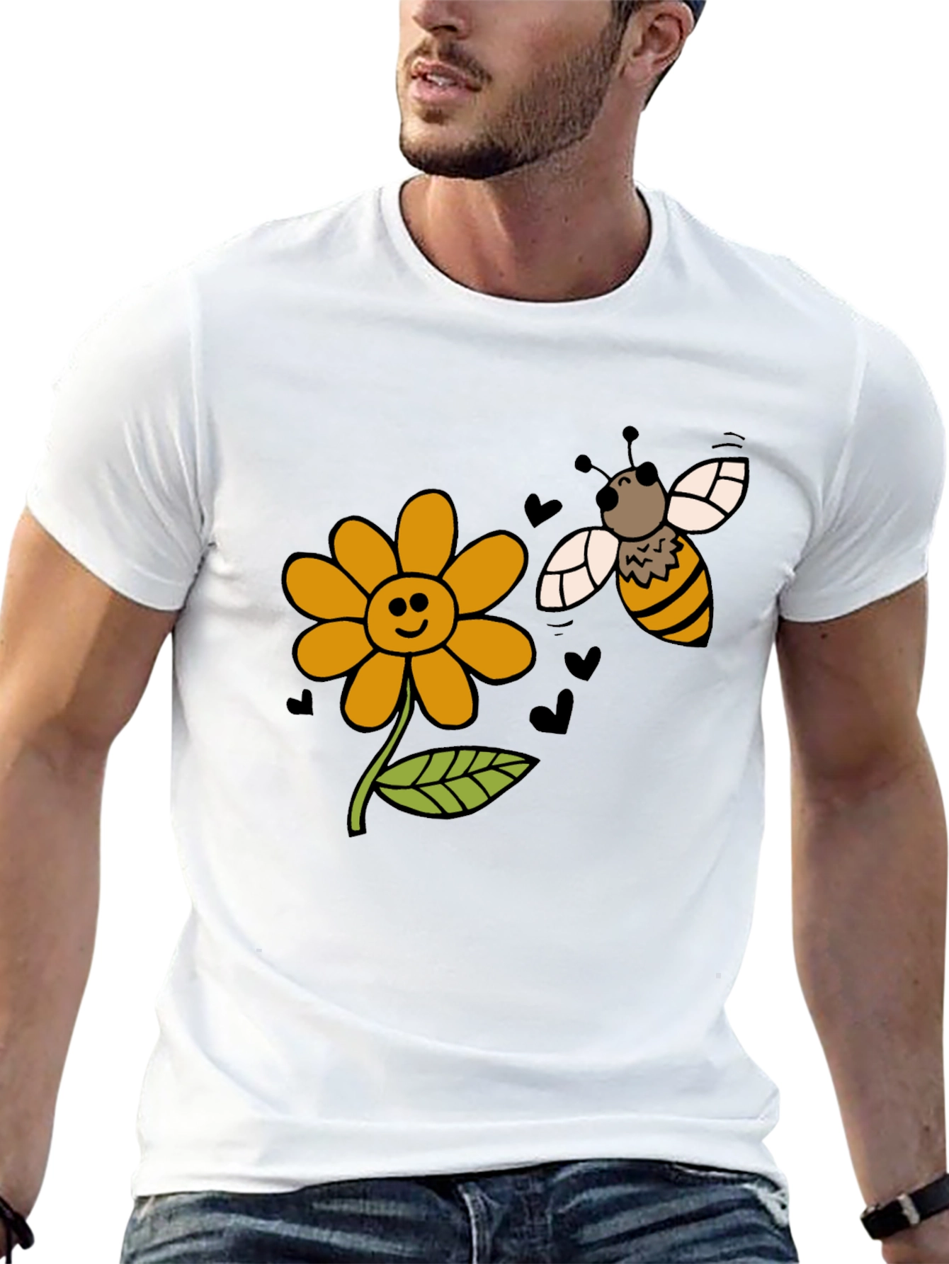 Cheerful Bee & Flower Graphic T-Shirt