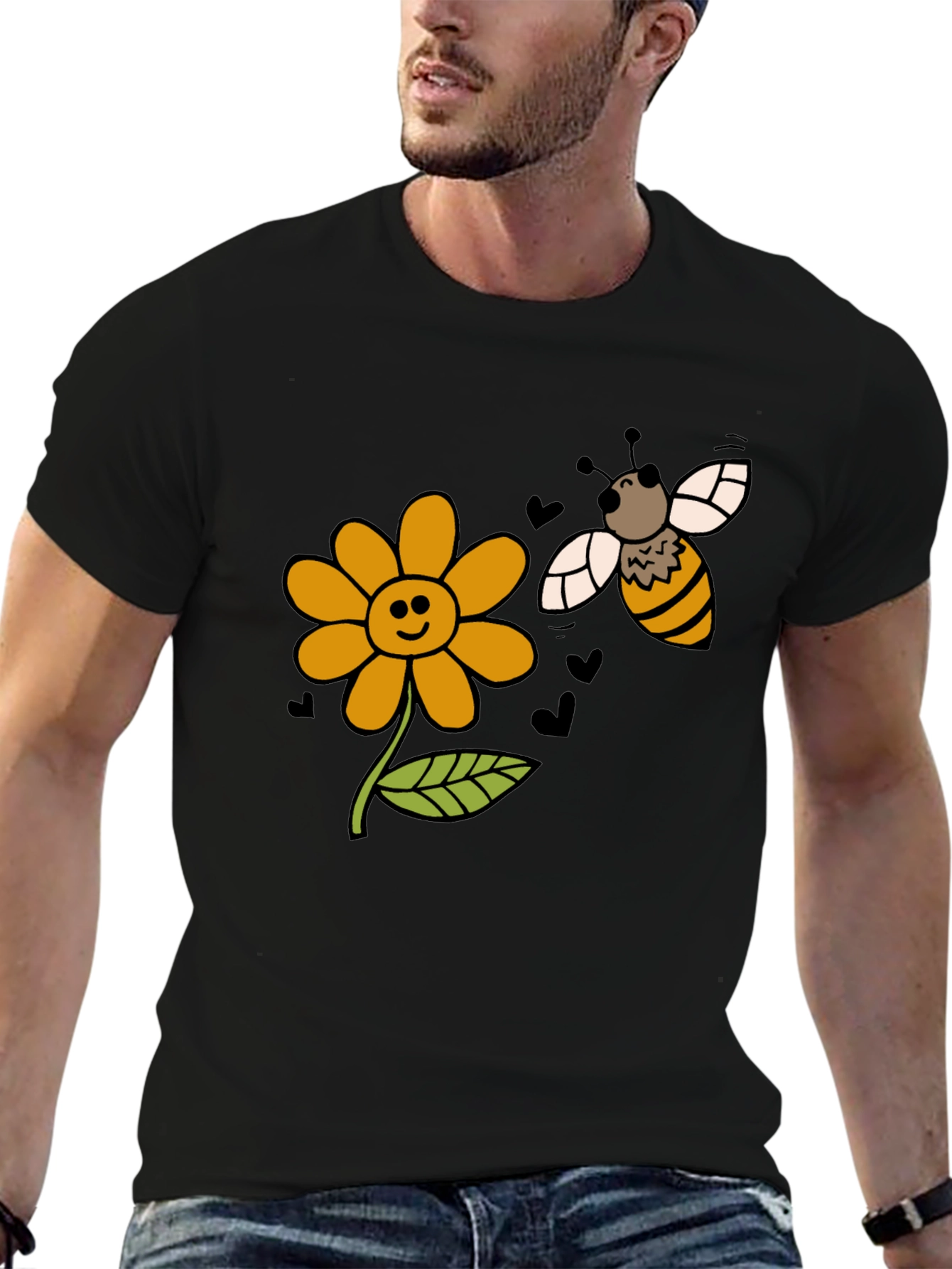 Cheerful Bee & Flower Graphic T-Shirt