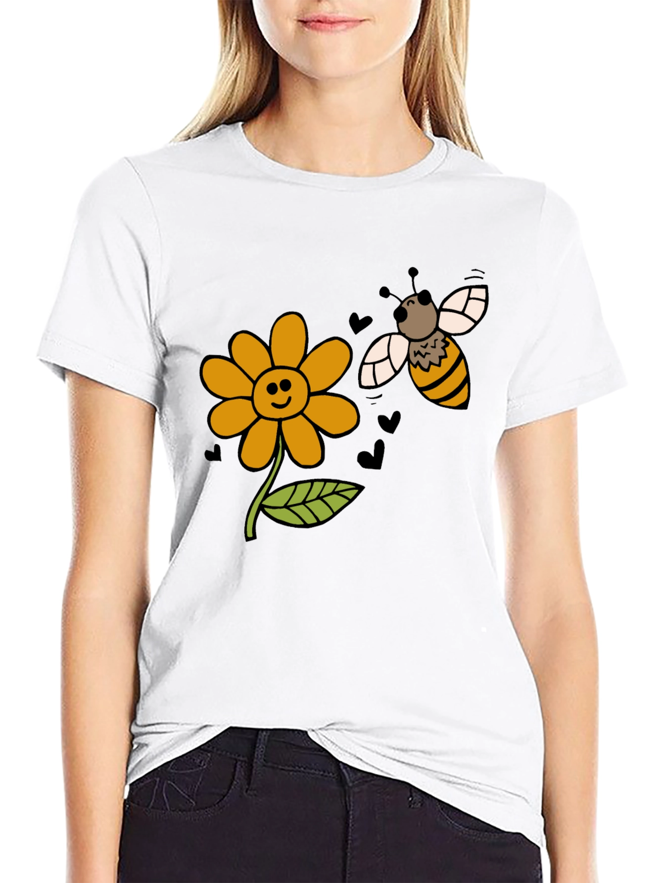 Cheerful Bee & Flower Graphic T-Shirt