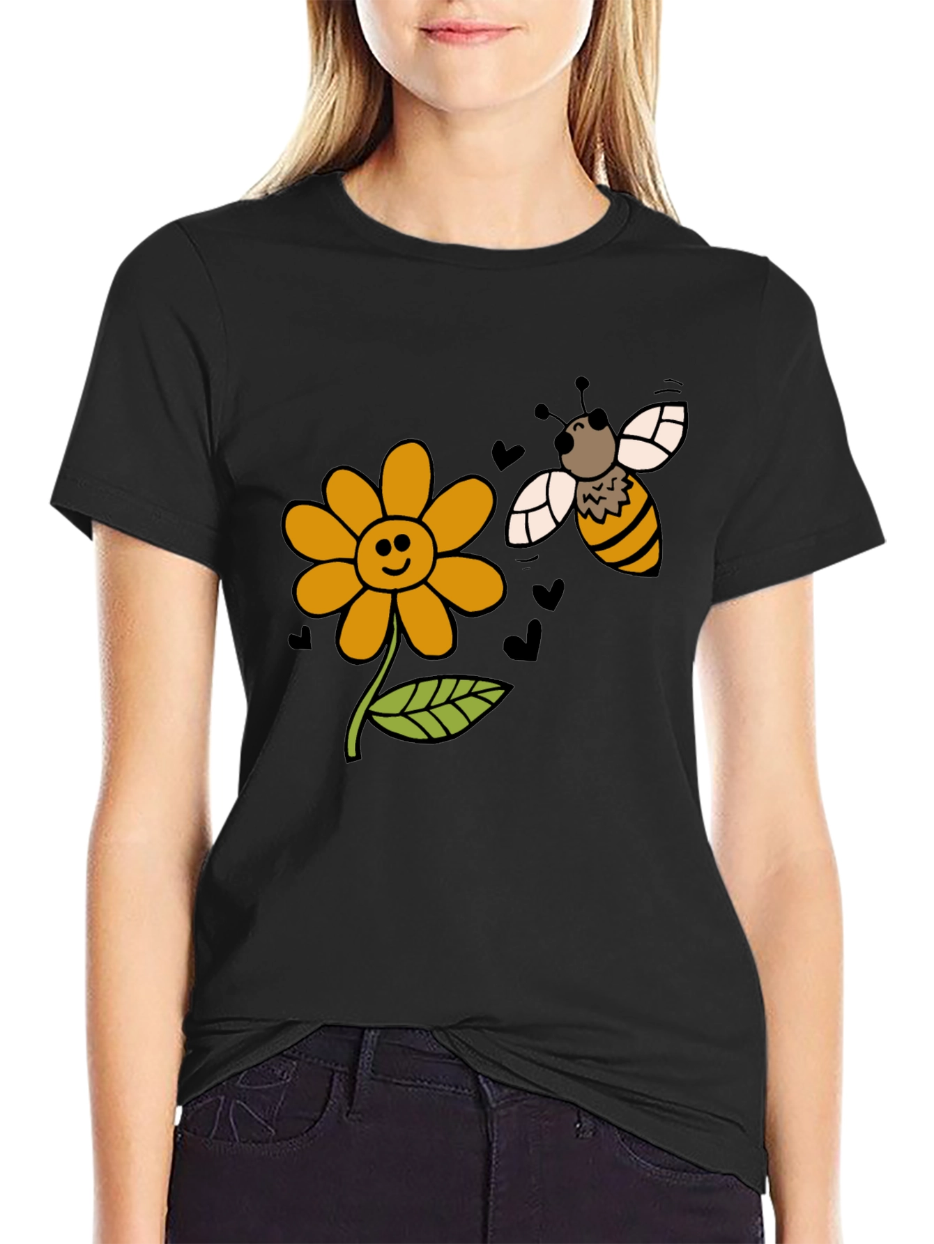 Cheerful Bee & Flower Graphic T-Shirt