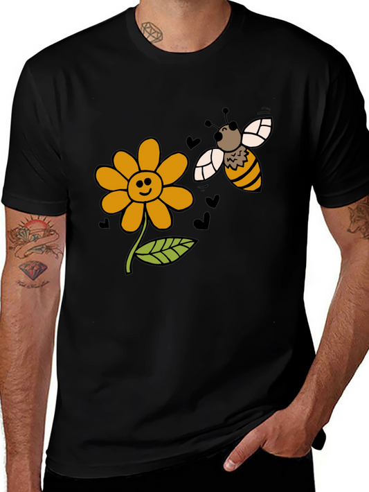 Cheerful Bee & Flower Graphic T-Shirt