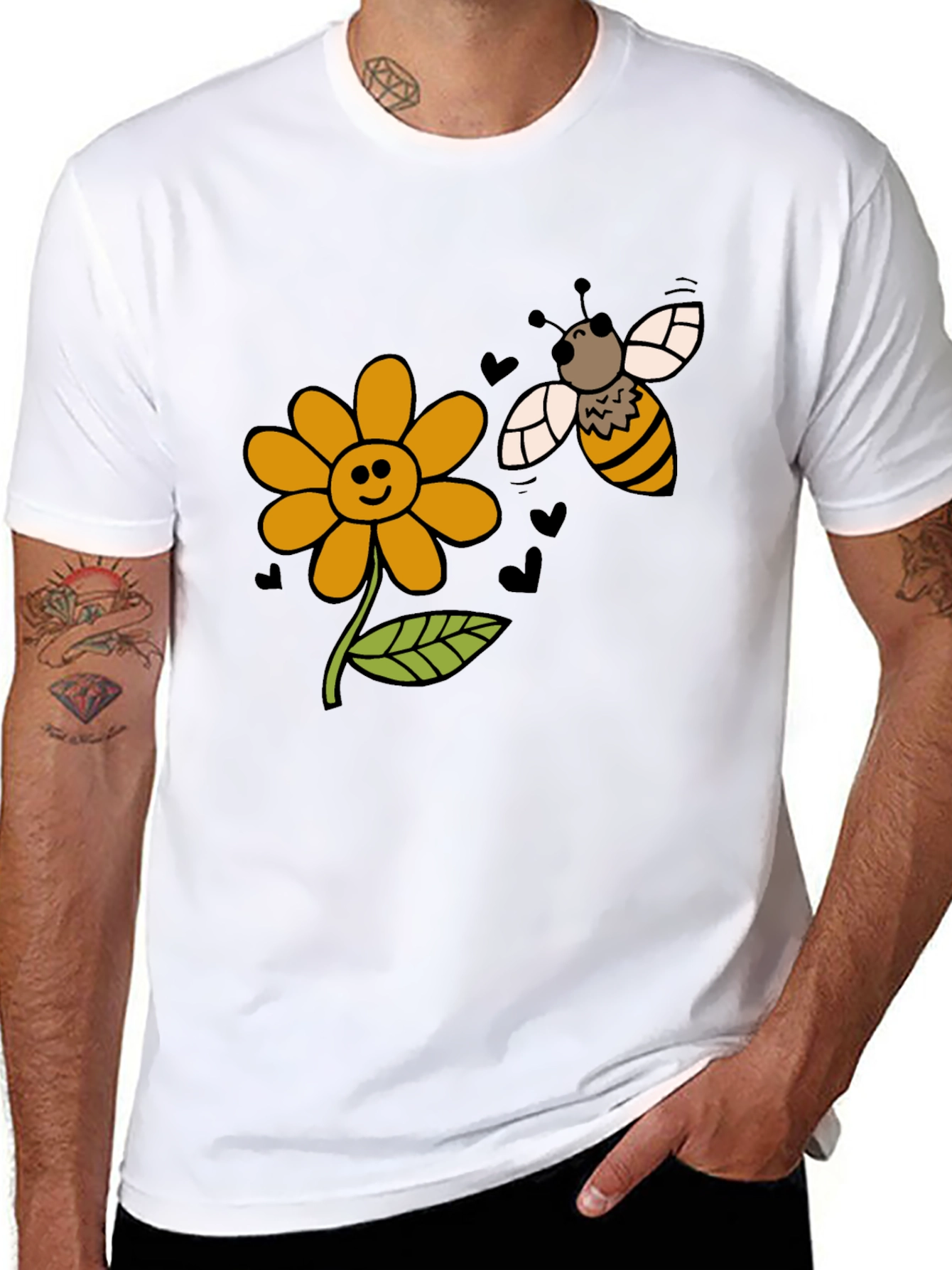 Cheerful Bee & Flower Graphic T-Shirt