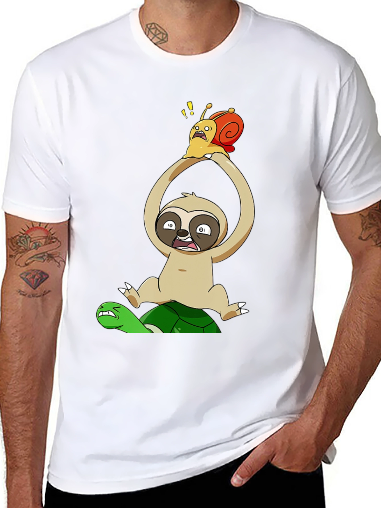 Funny Cartoon Animal T-Shirt: Sloth Snail Turtle
