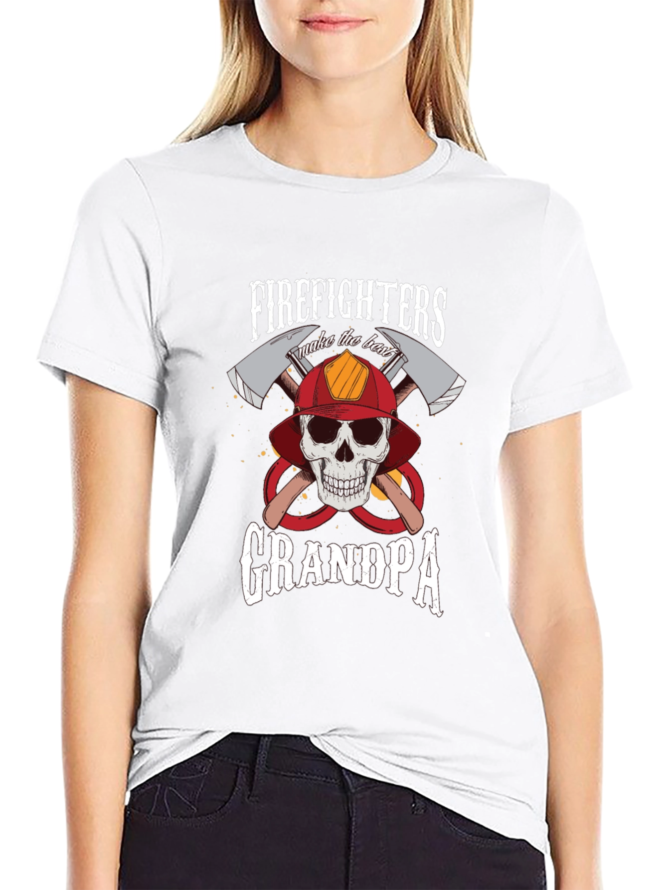 Firefighter Grandpa T-Shirt - Skull & Axes Design