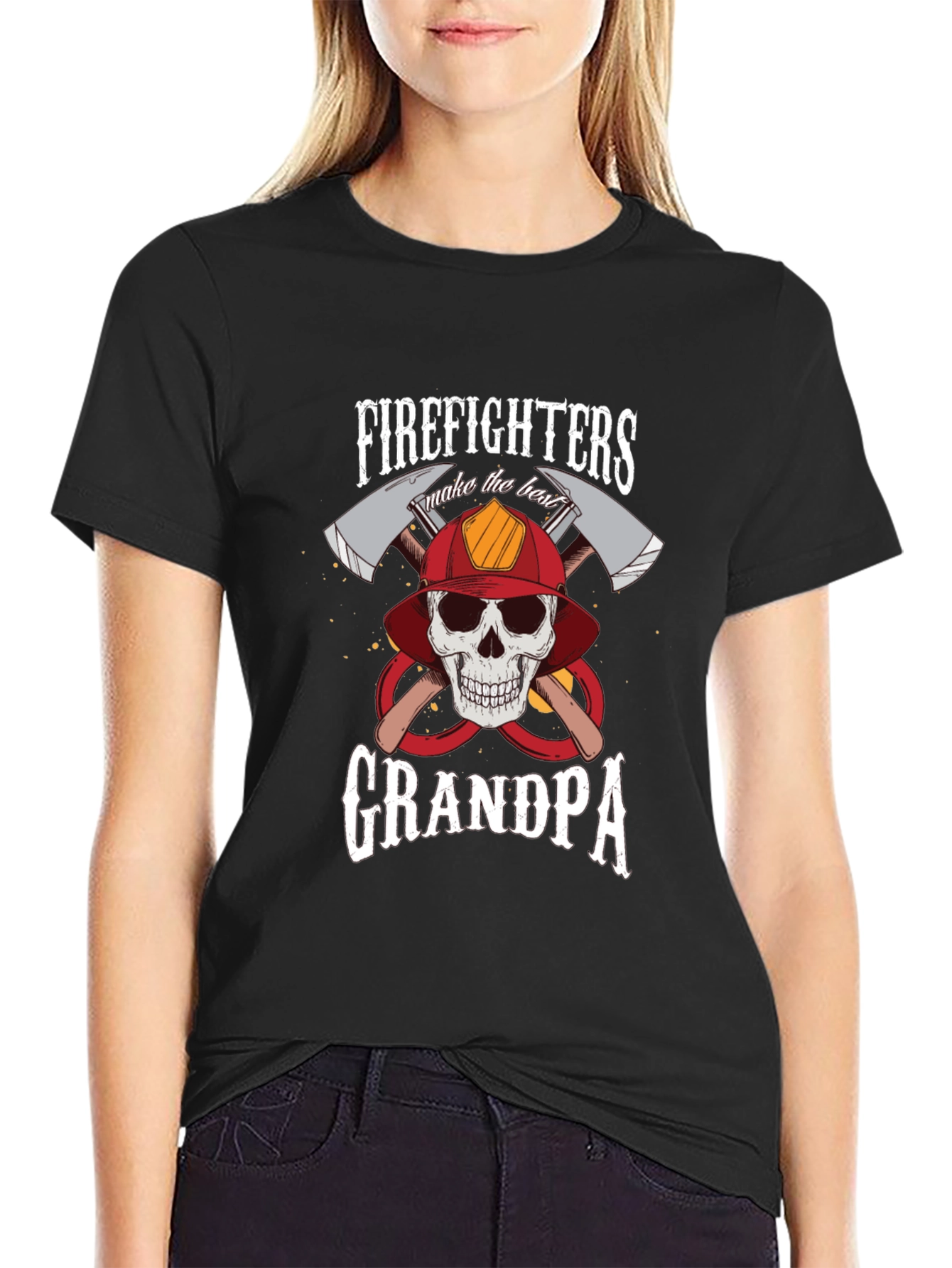 Firefighter Grandpa T-Shirt - Skull & Axes Design