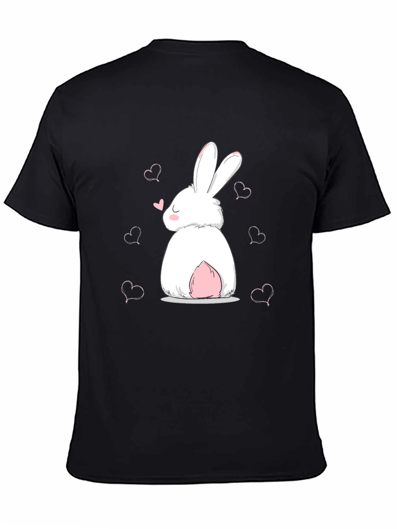 Cute Bunny Heart Graphic Black T-Shirt
