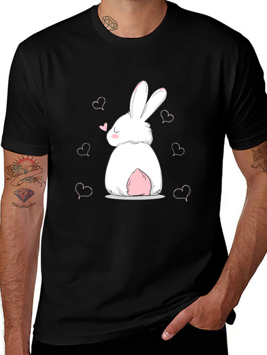 Cute Bunny Heart Graphic Black T-Shirt