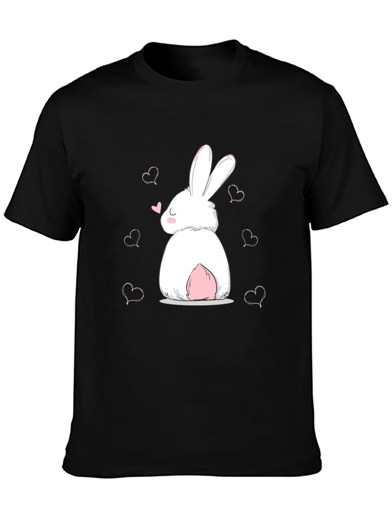 Cute Bunny Heart Graphic Black T-Shirt