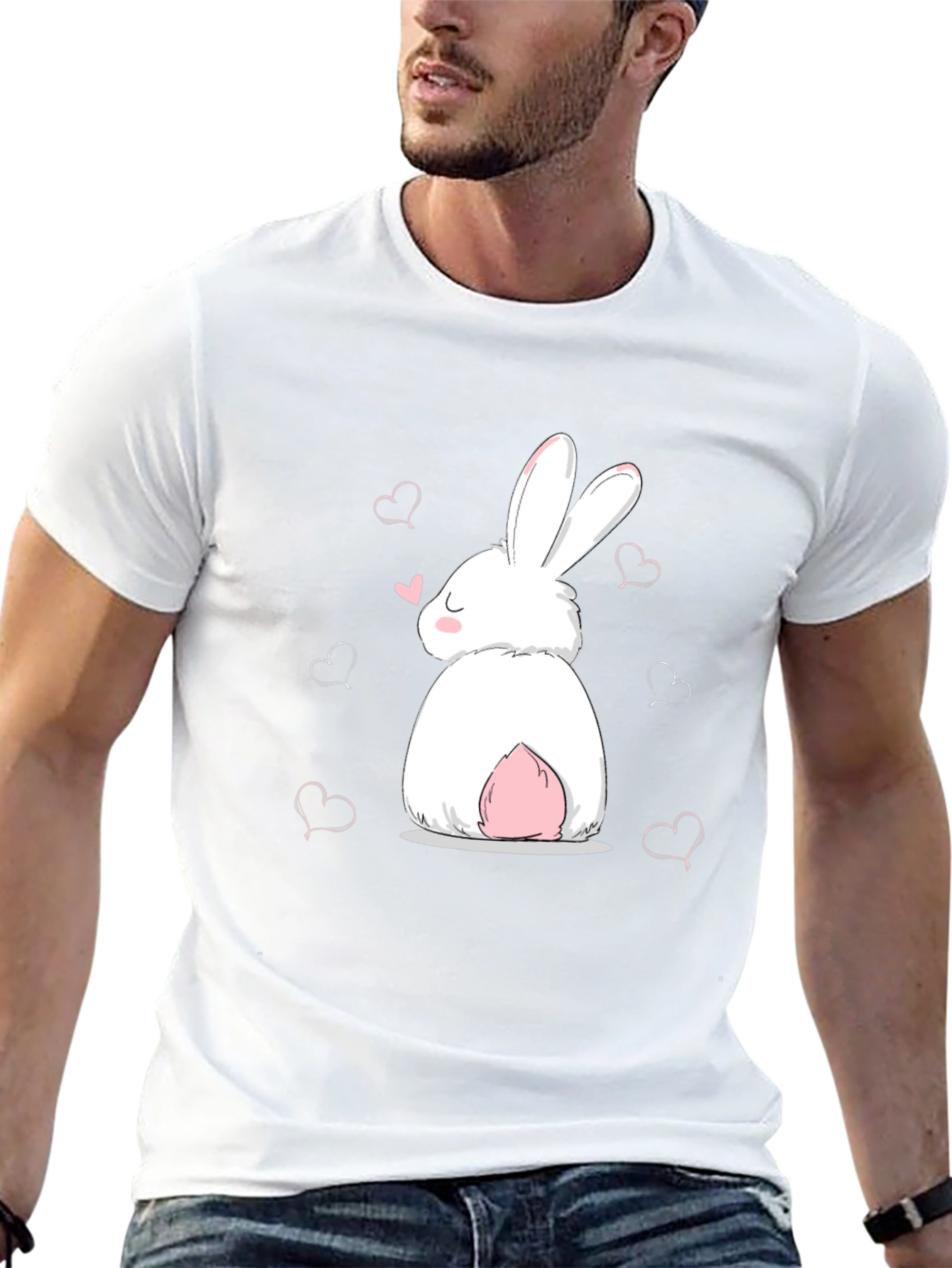 Cute Bunny Heart Graphic Black T-Shirt