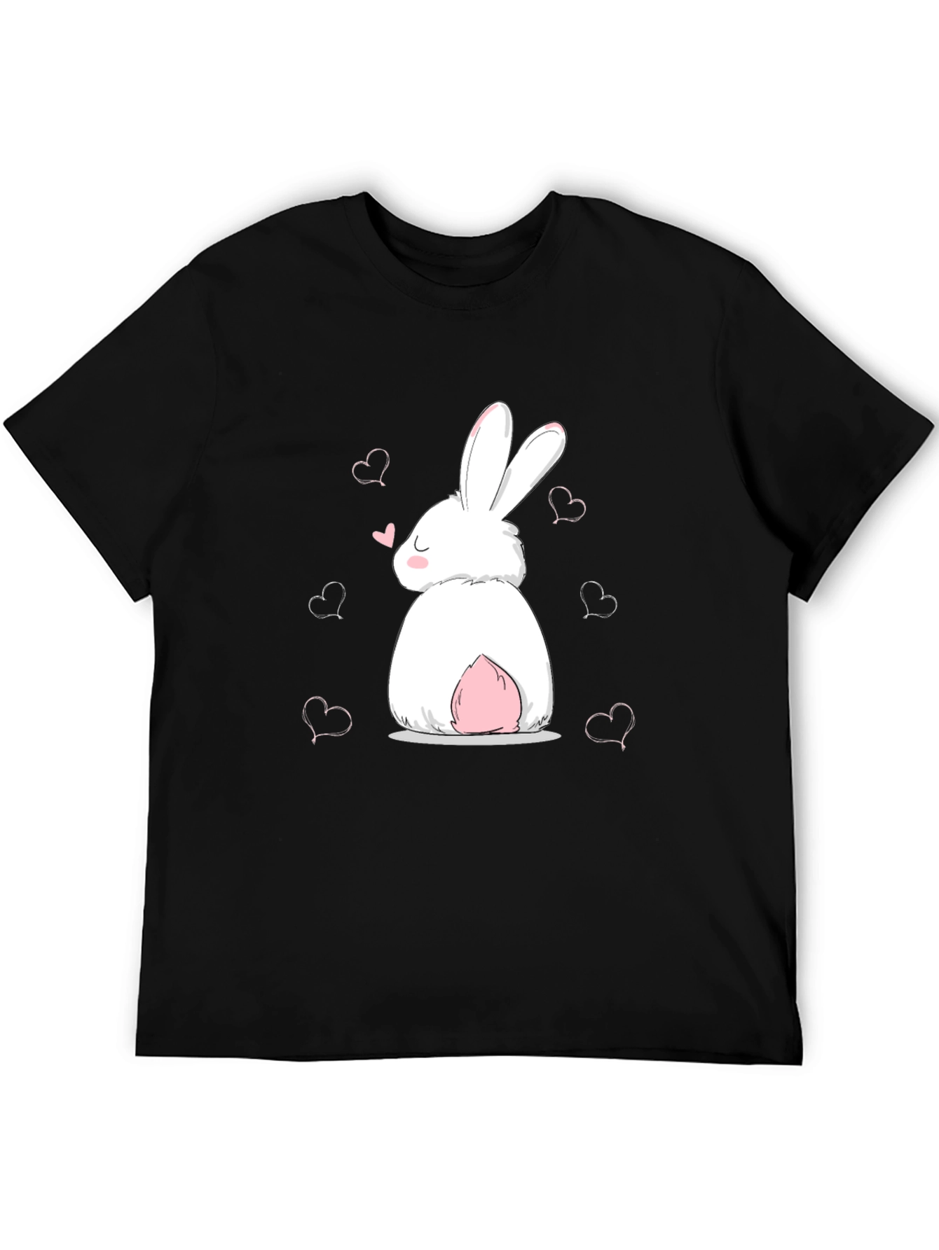 Cute Bunny Heart Graphic Black T-Shirt