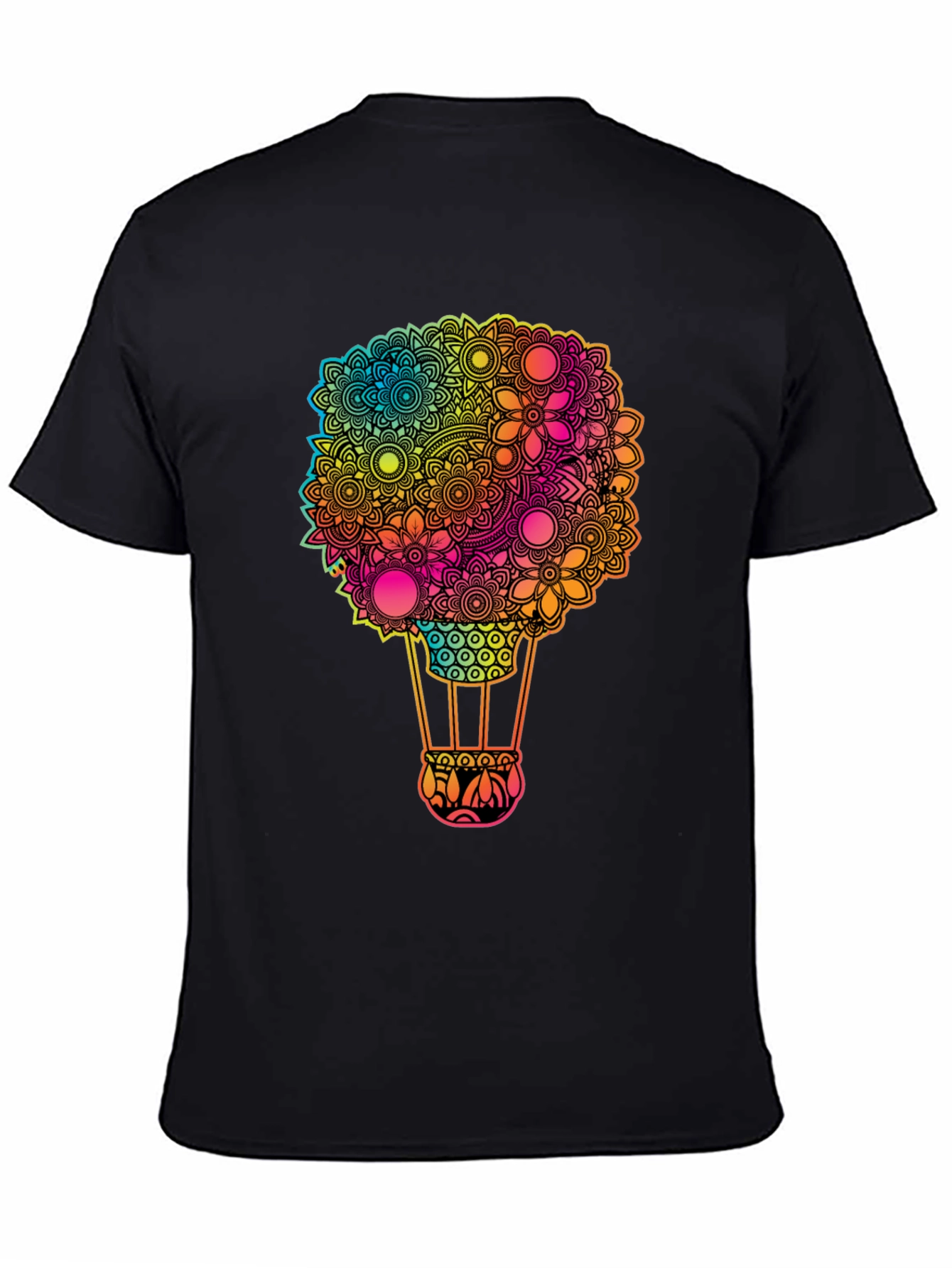 Floral Hot Air Balloon Graphic Tee - Black