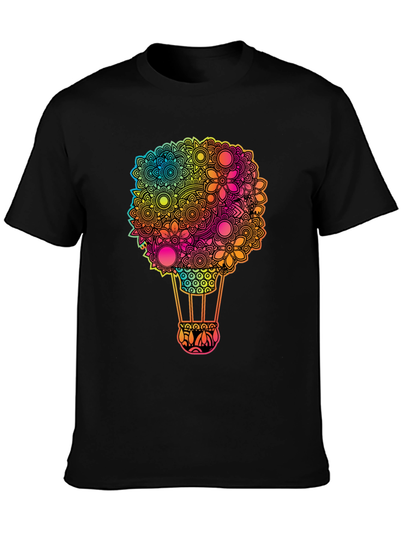 Floral Hot Air Balloon Graphic Tee - Black