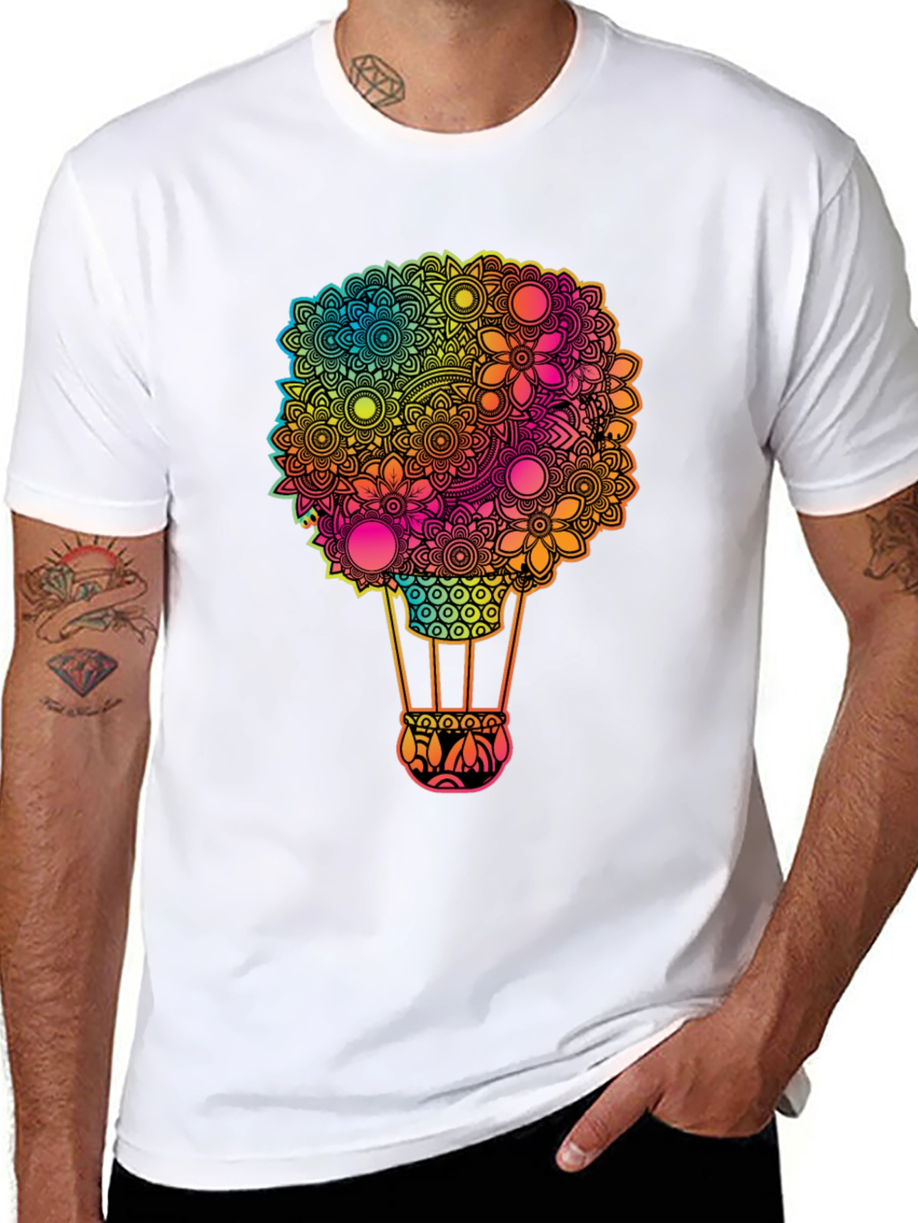 Floral Hot Air Balloon Graphic Tee - Black