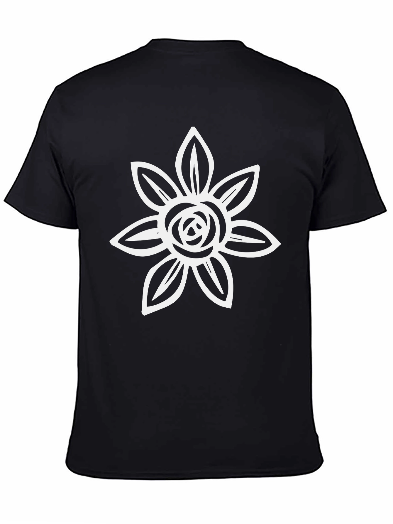 Black T-Shirt with White Flower Graphic