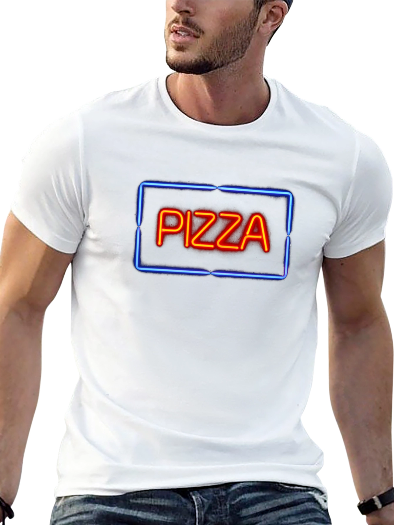 Neon Pizza Sign Graphic Tee - Black