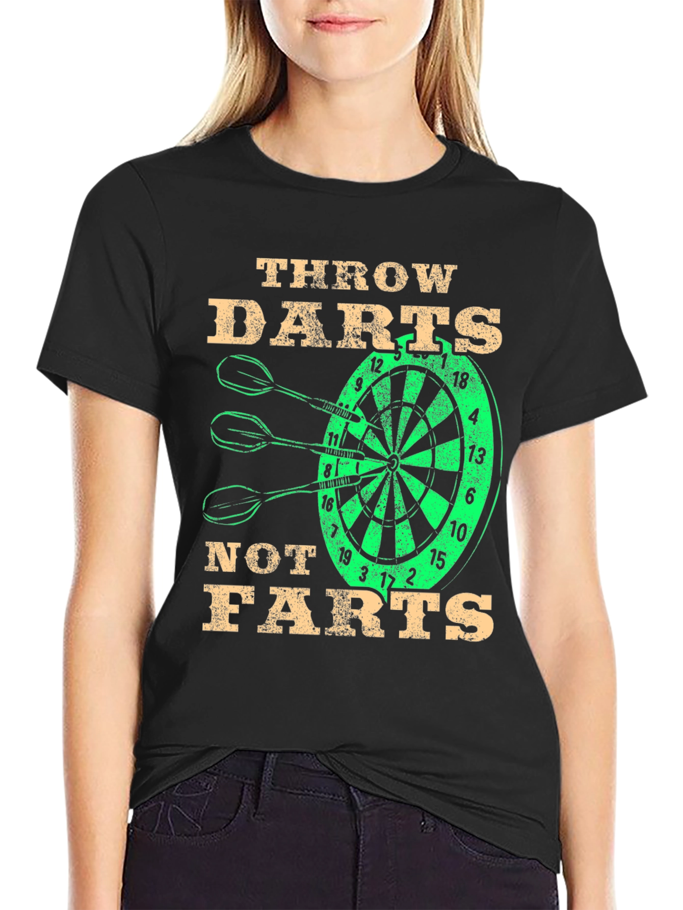 Throw Darts Not Farts Black Graphic Tee