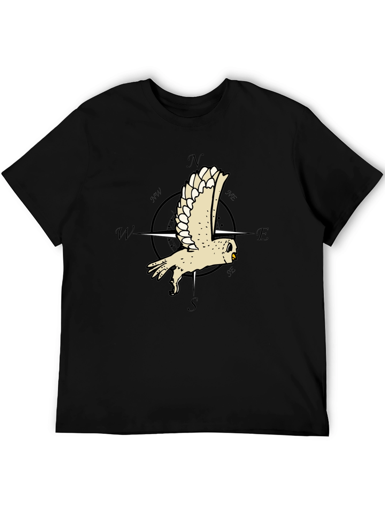 Owl Compass Graphic Tee - Mens Black T-Shirt