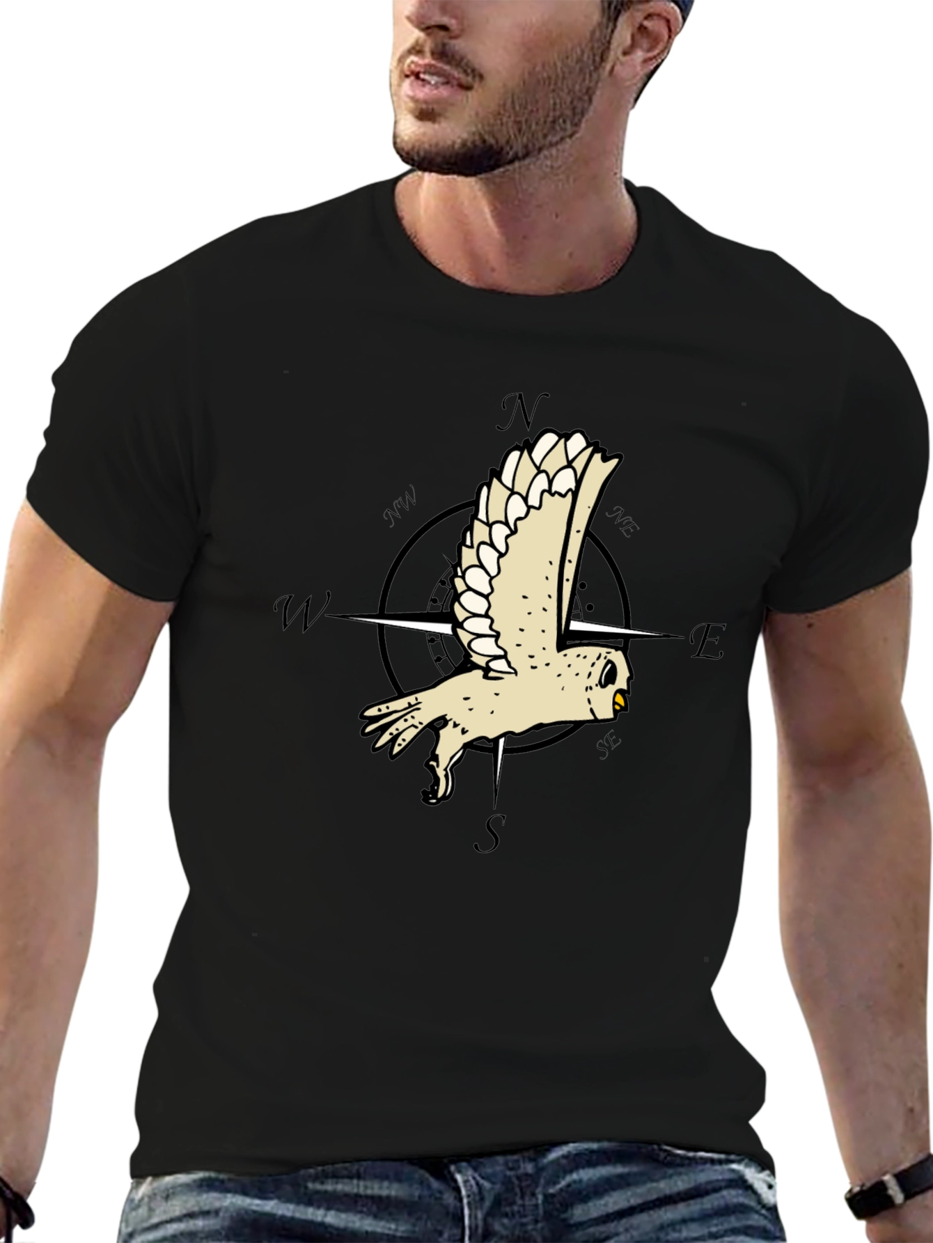 Owl Compass Graphic Tee - Mens Black T-Shirt