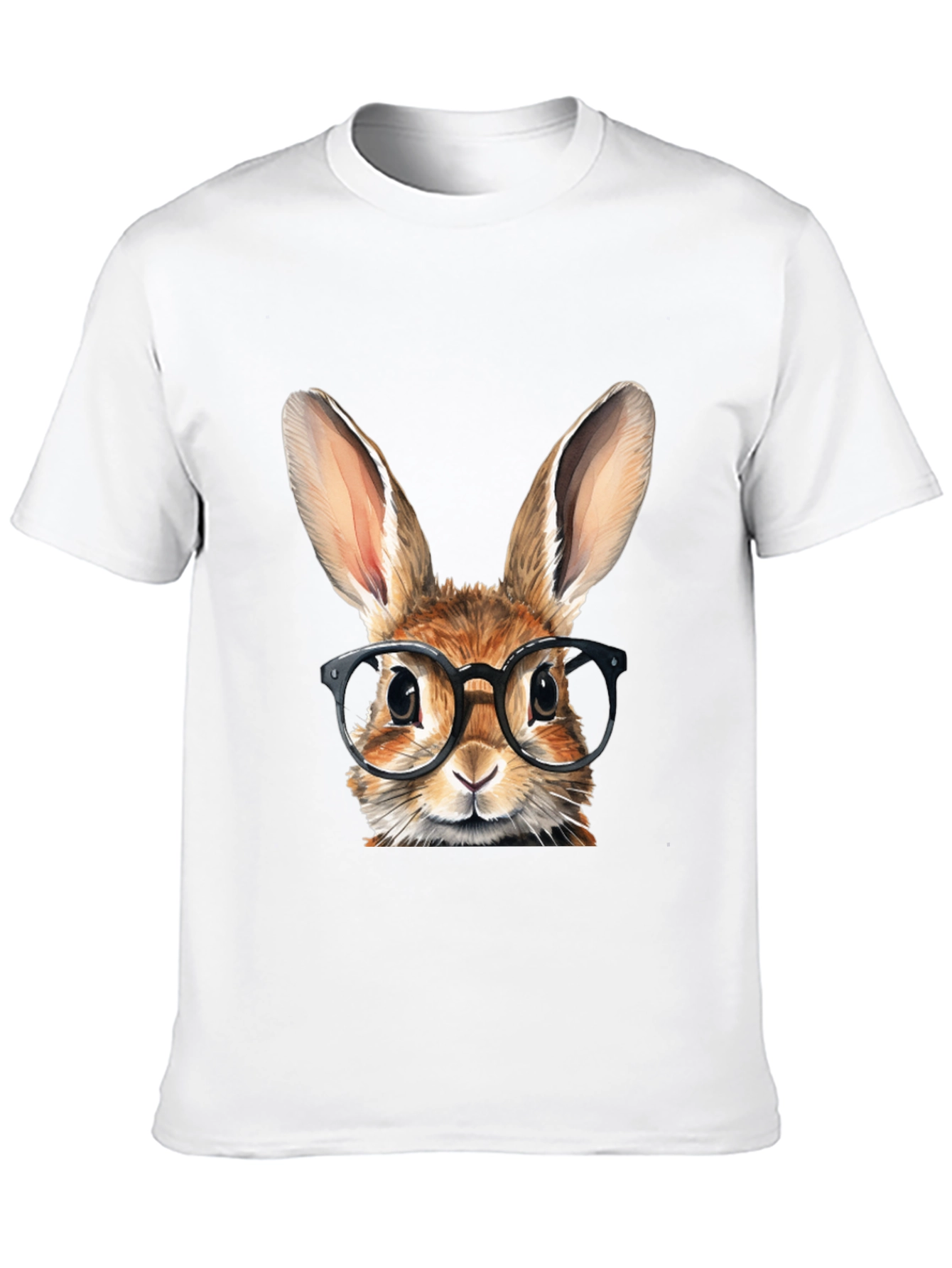 Rabbit with Glasses Graphic Tee - Black Cotton T-Shirt