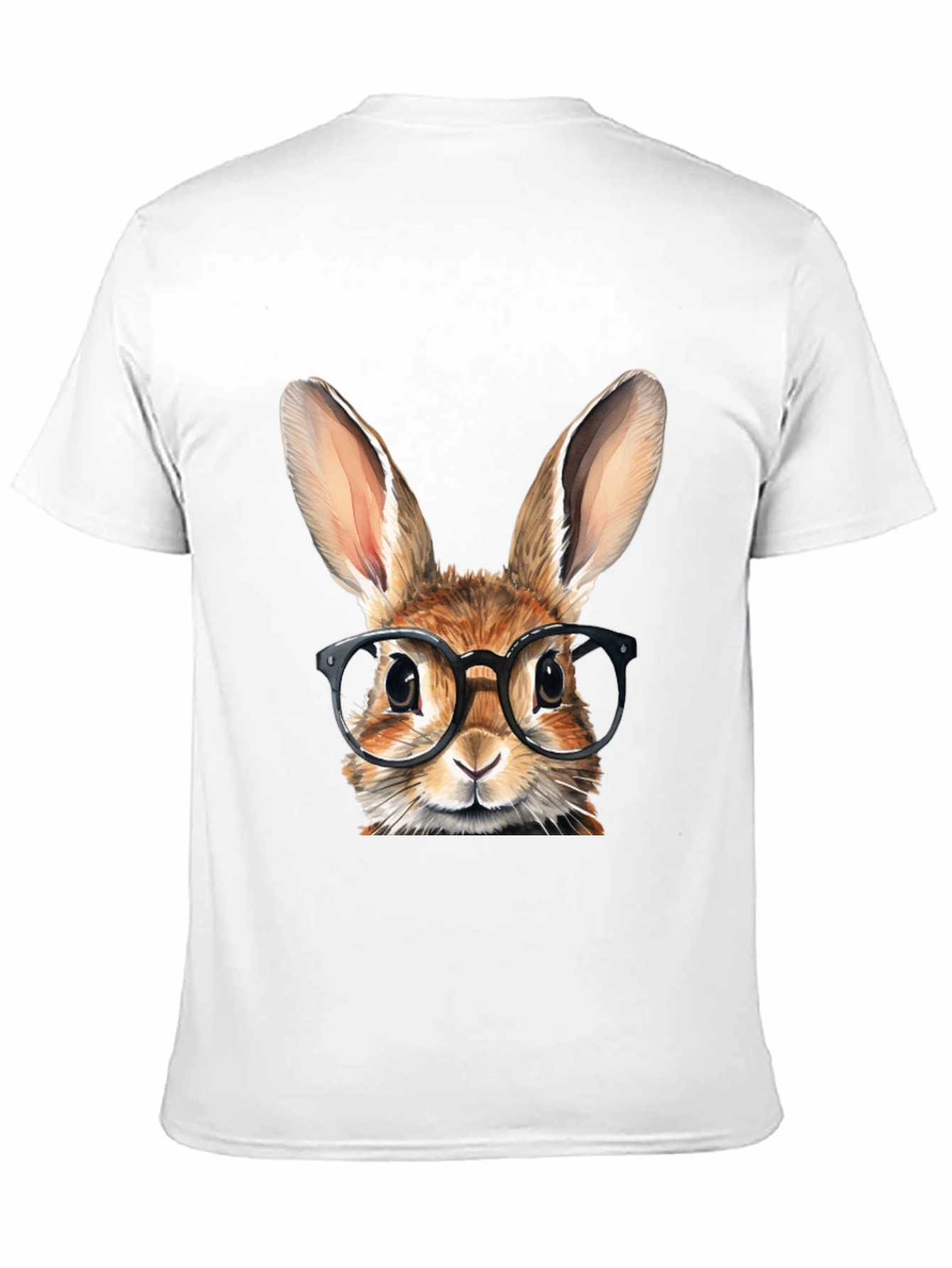 Rabbit with Glasses Graphic Tee - Black Cotton T-Shirt