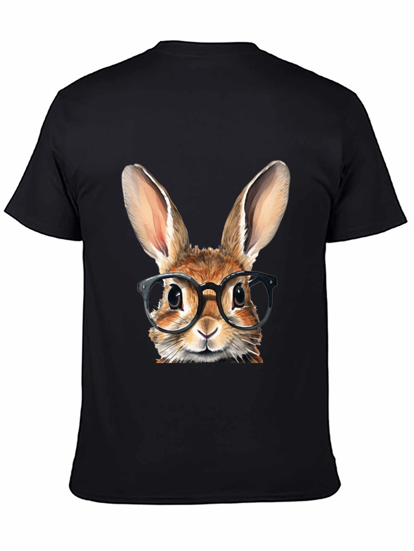 Rabbit with Glasses Graphic Tee - Black Cotton T-Shirt