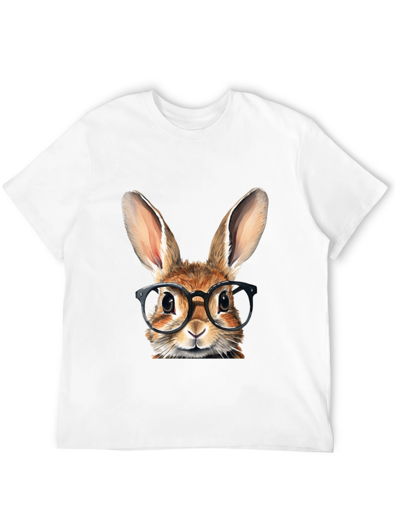 Rabbit with Glasses Graphic Tee - Black Cotton T-Shirt