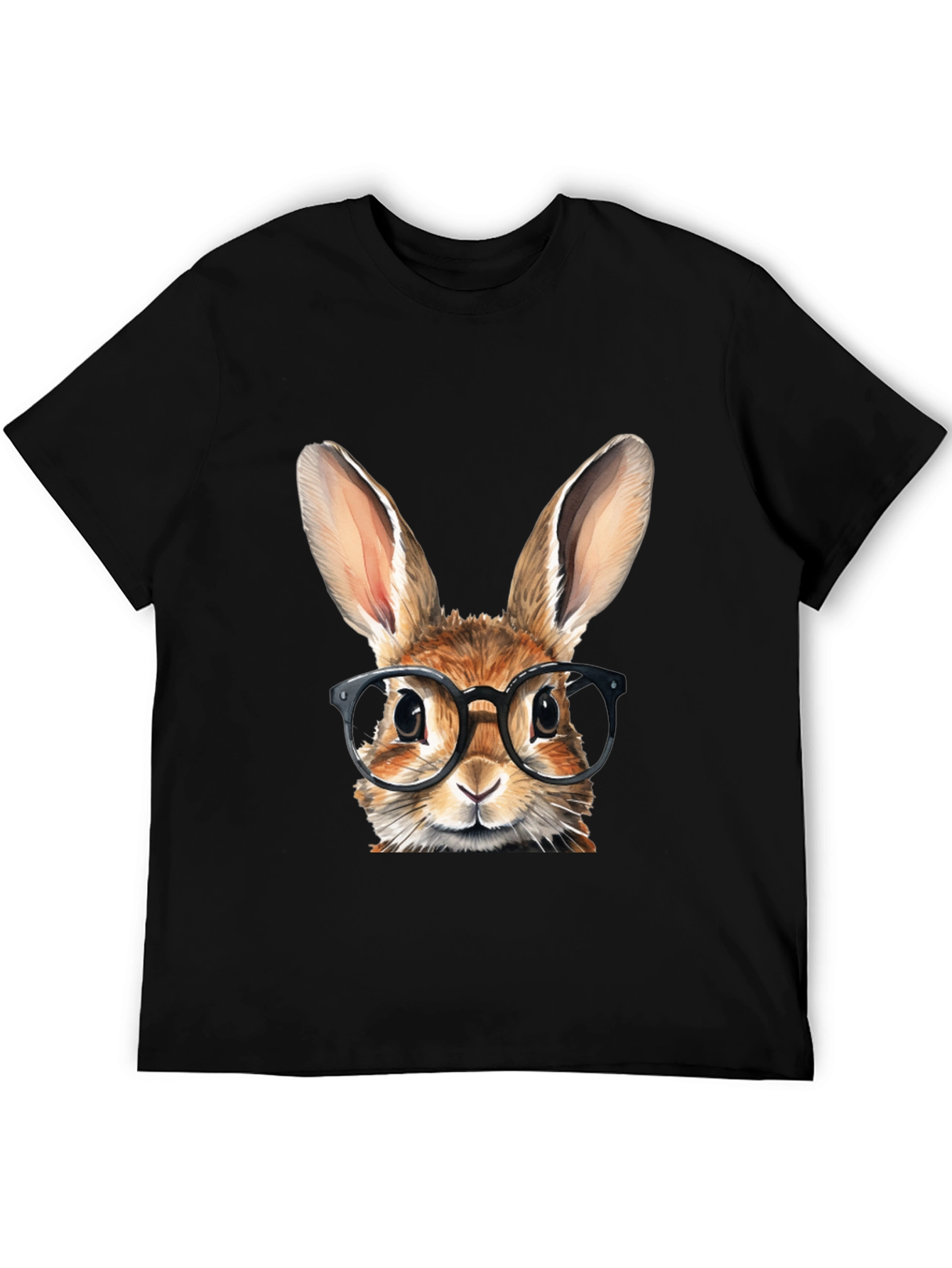Rabbit with Glasses Graphic Tee - Black Cotton T-Shirt