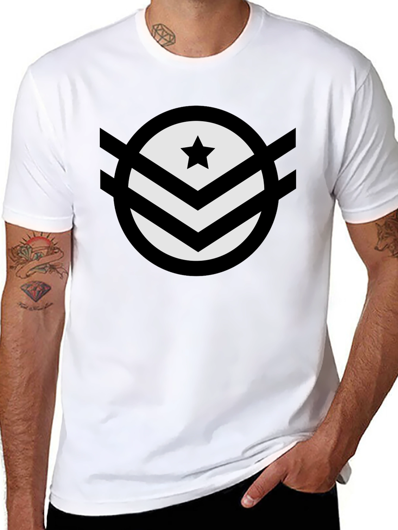 Star Chevron Graphic Tee - Modern Design Black T-Shirt