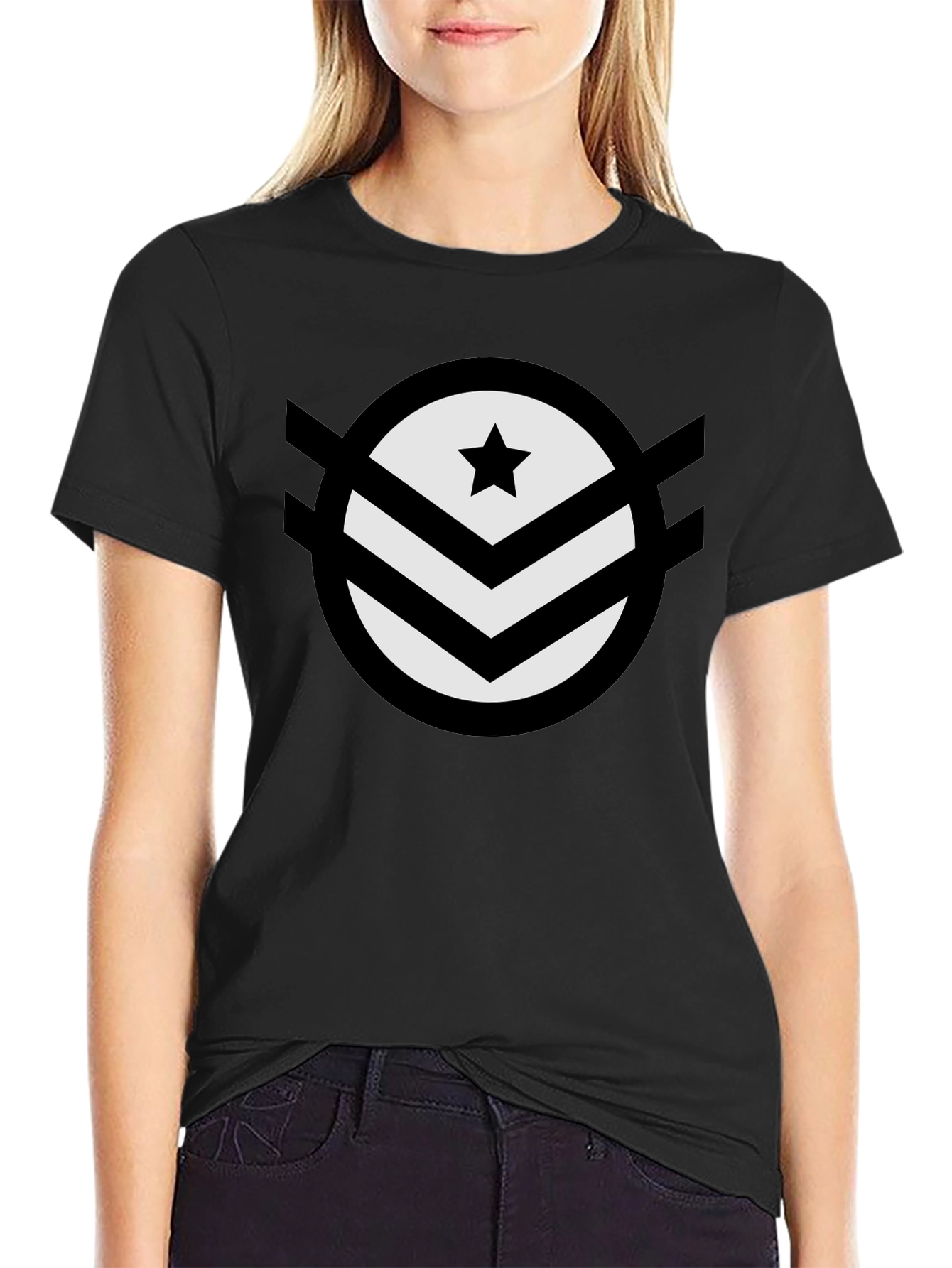Star Chevron Graphic Tee - Modern Design Black T-Shirt