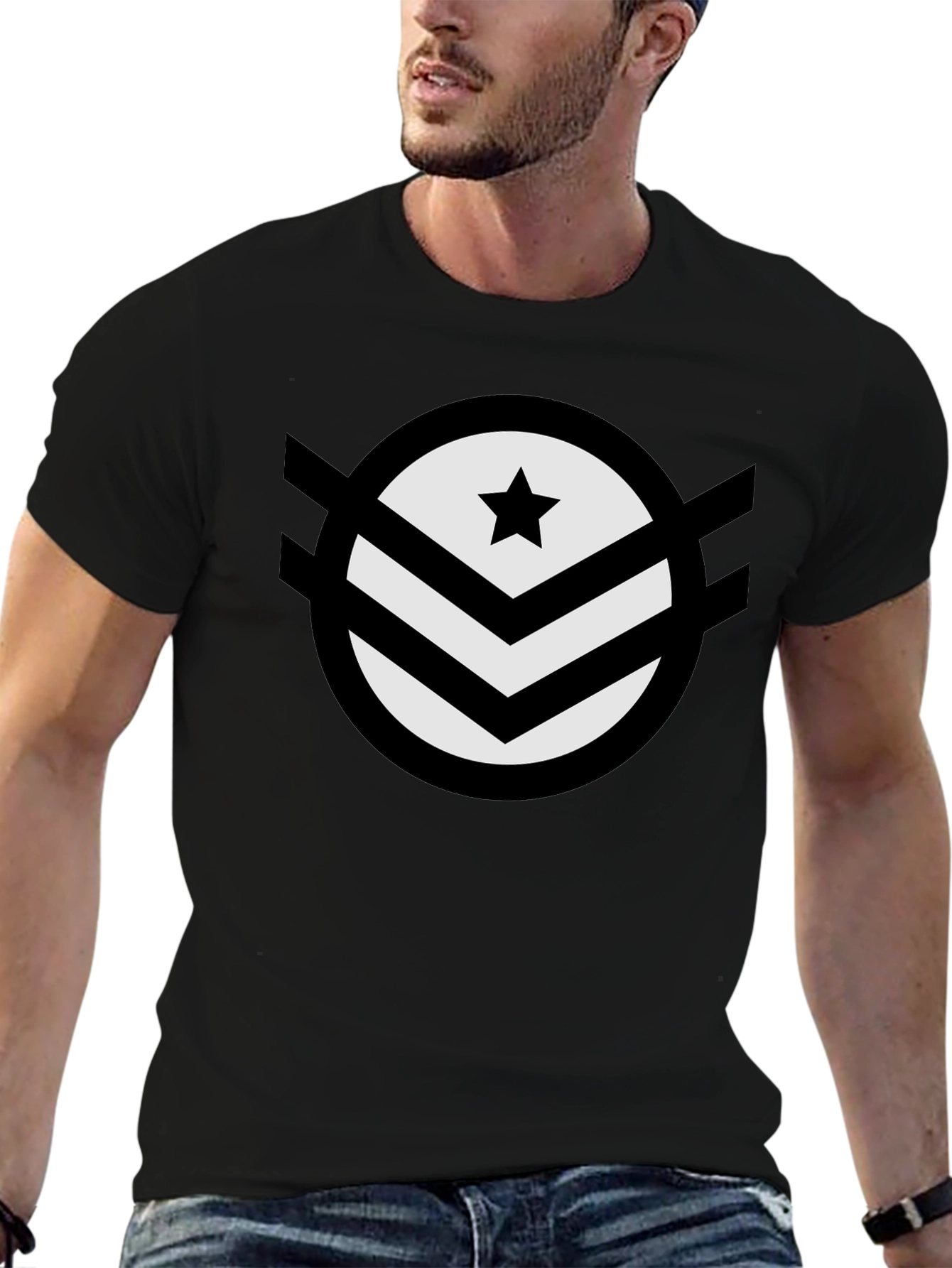 Star Chevron Graphic Tee - Modern Design Black T-Shirt