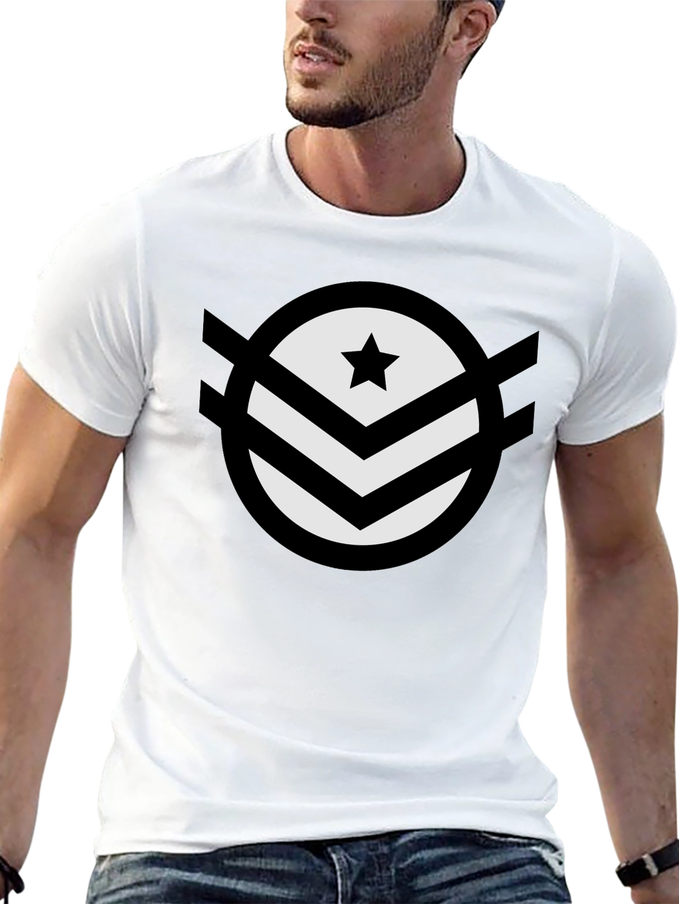Star Chevron Graphic Tee - Modern Design Black T-Shirt