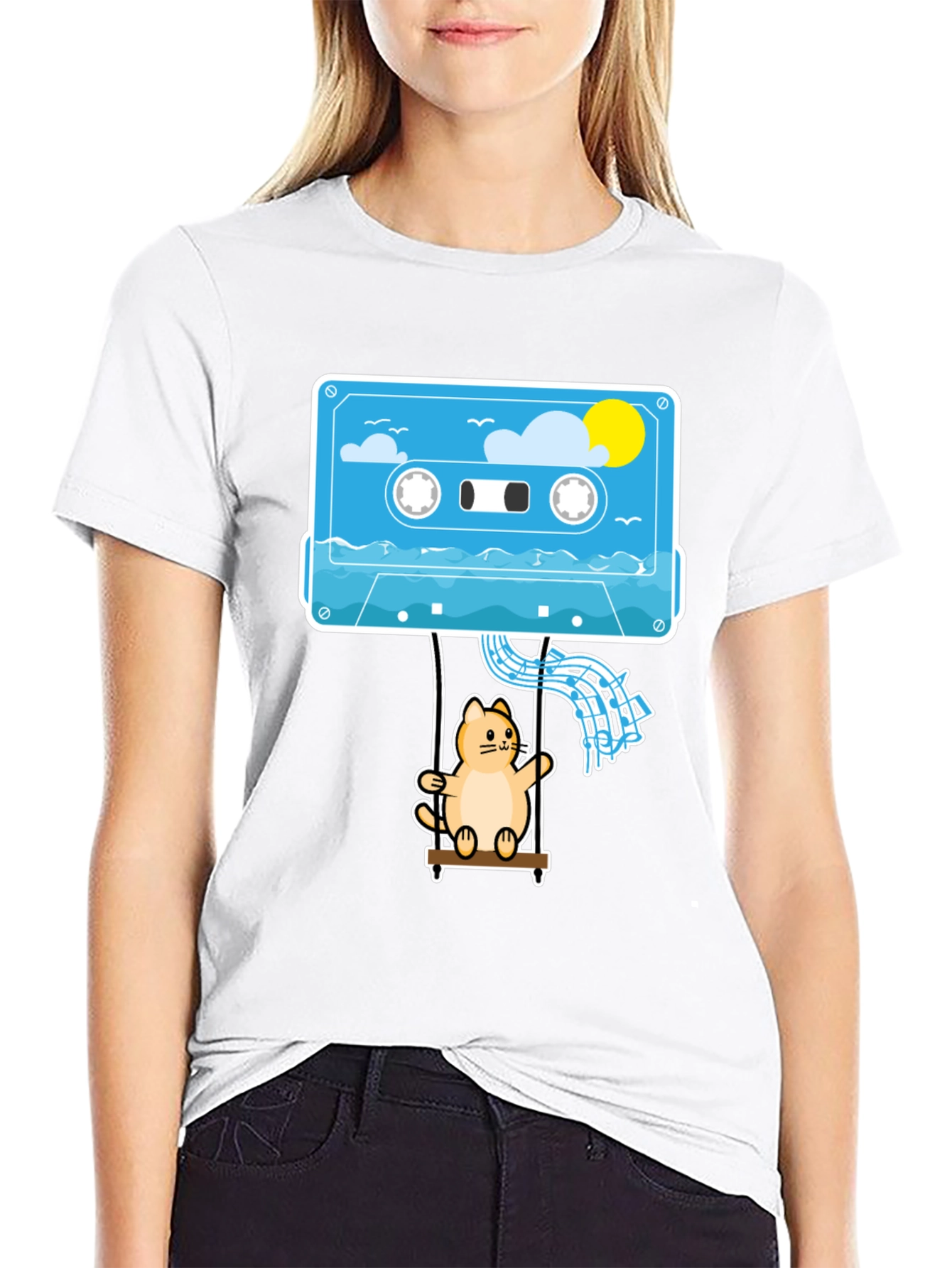 Cassette Cat Swing T-Shirt - Cool Graphic Tee