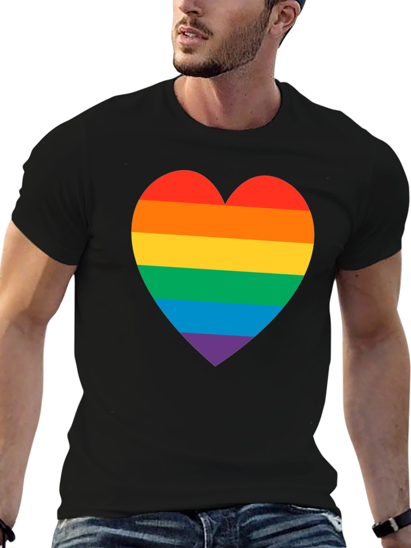 Rainbow Heart Pride T-Shirt - Black