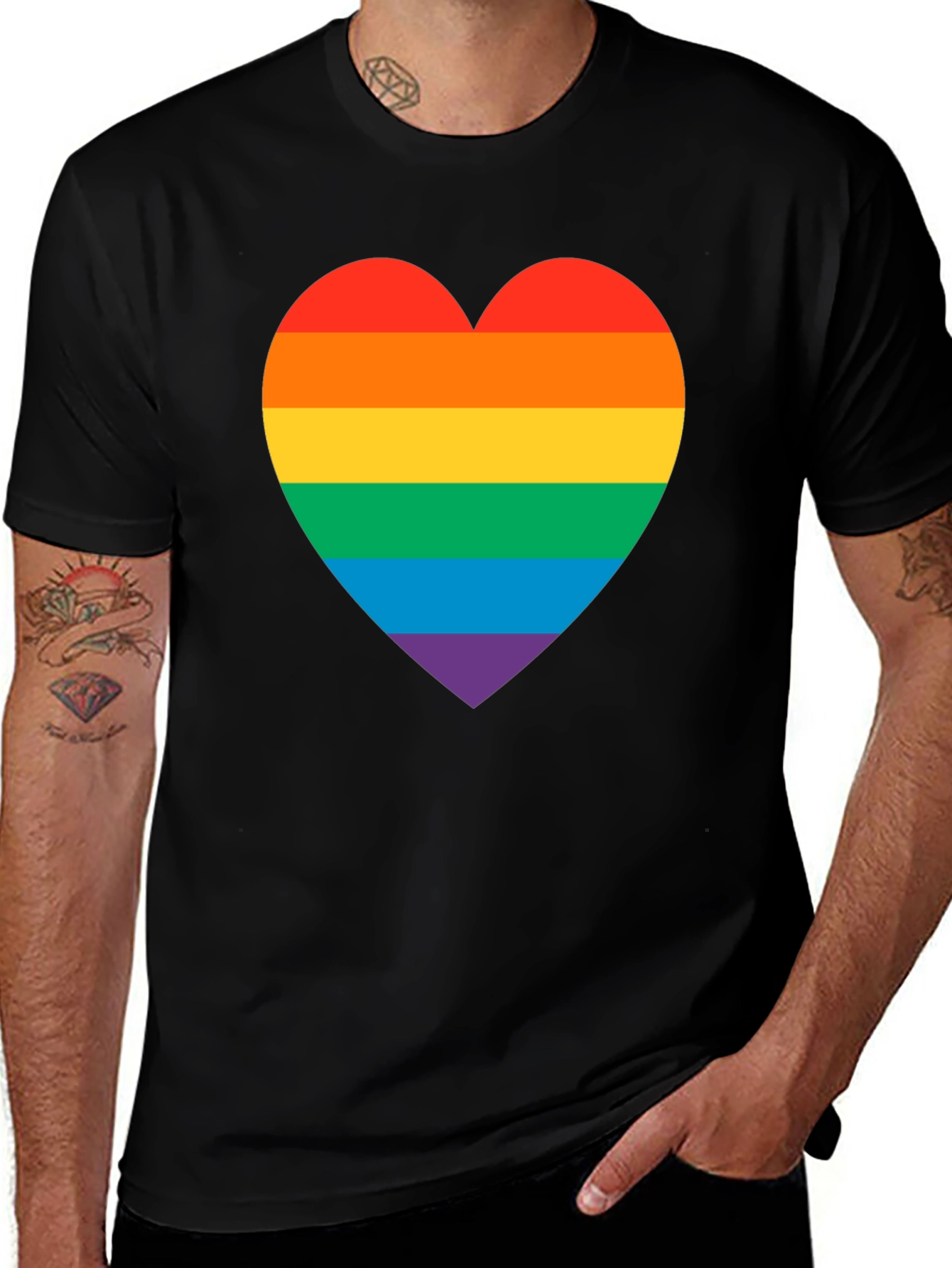 Rainbow Heart Pride T-Shirt - Black