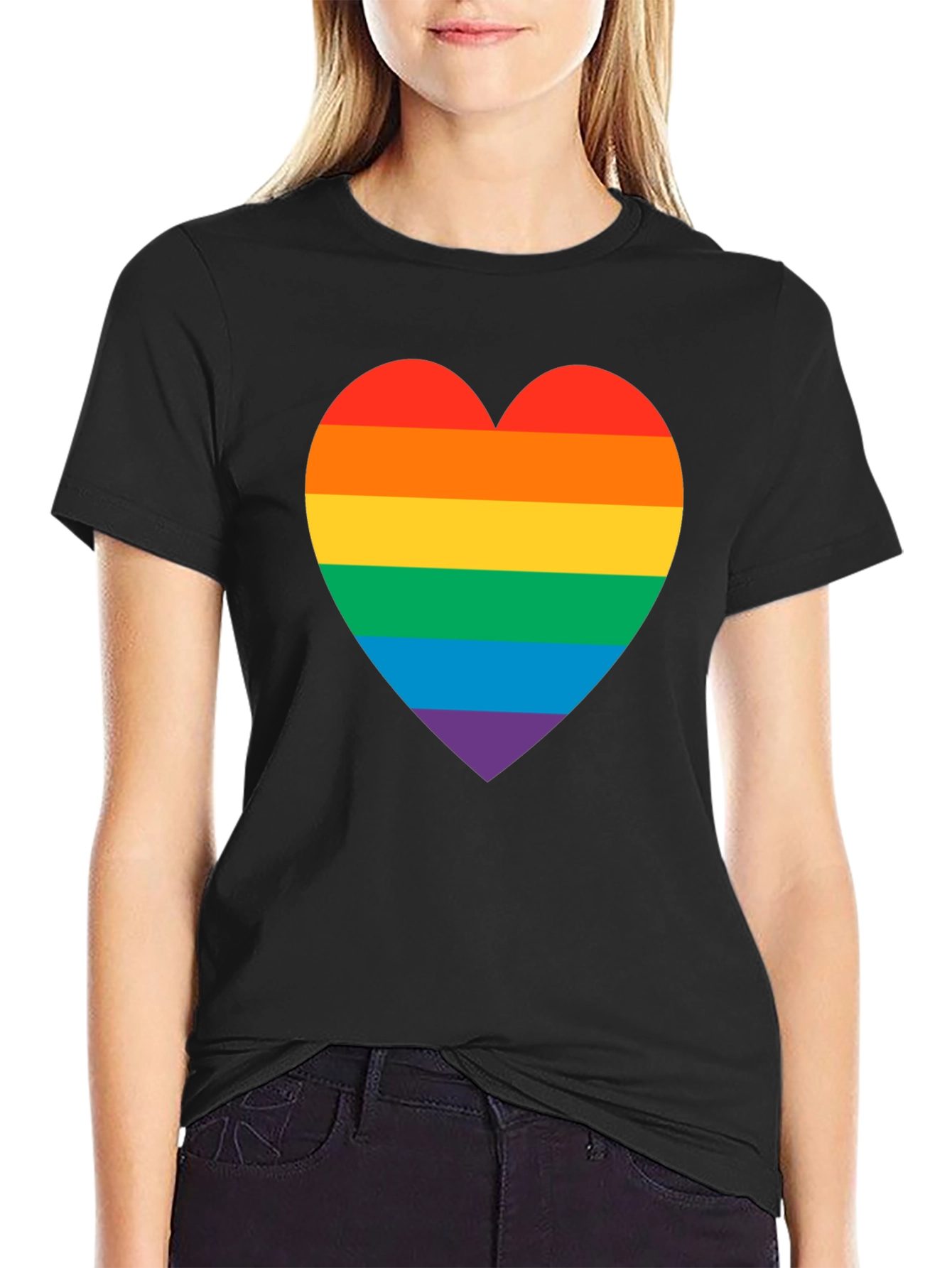 Rainbow Heart Pride T-Shirt - Black