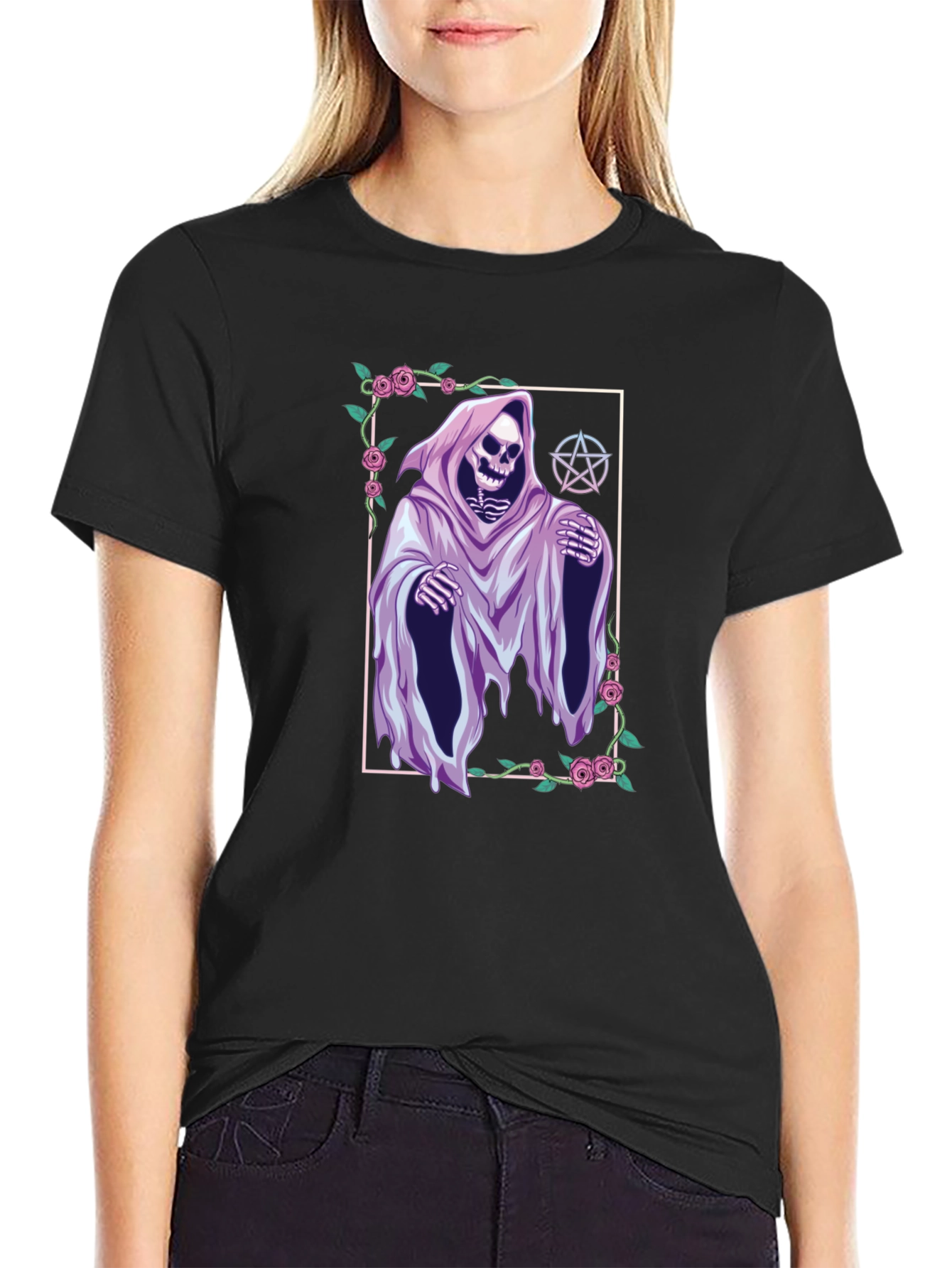 Grim Reaper Graphic Tee - Floral Frame