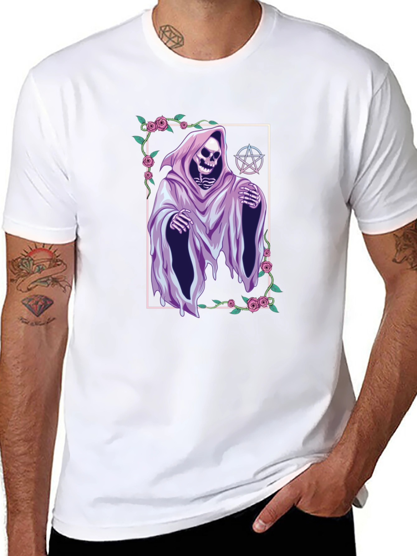 Grim Reaper Graphic Tee - Floral Frame
