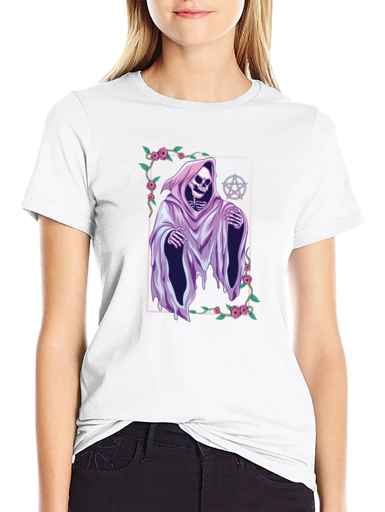 Grim Reaper Graphic Tee - Floral Frame