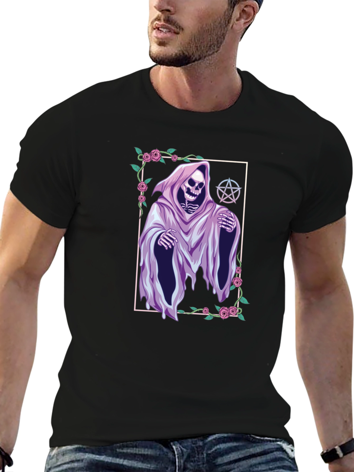 Grim Reaper Graphic Tee - Floral Frame