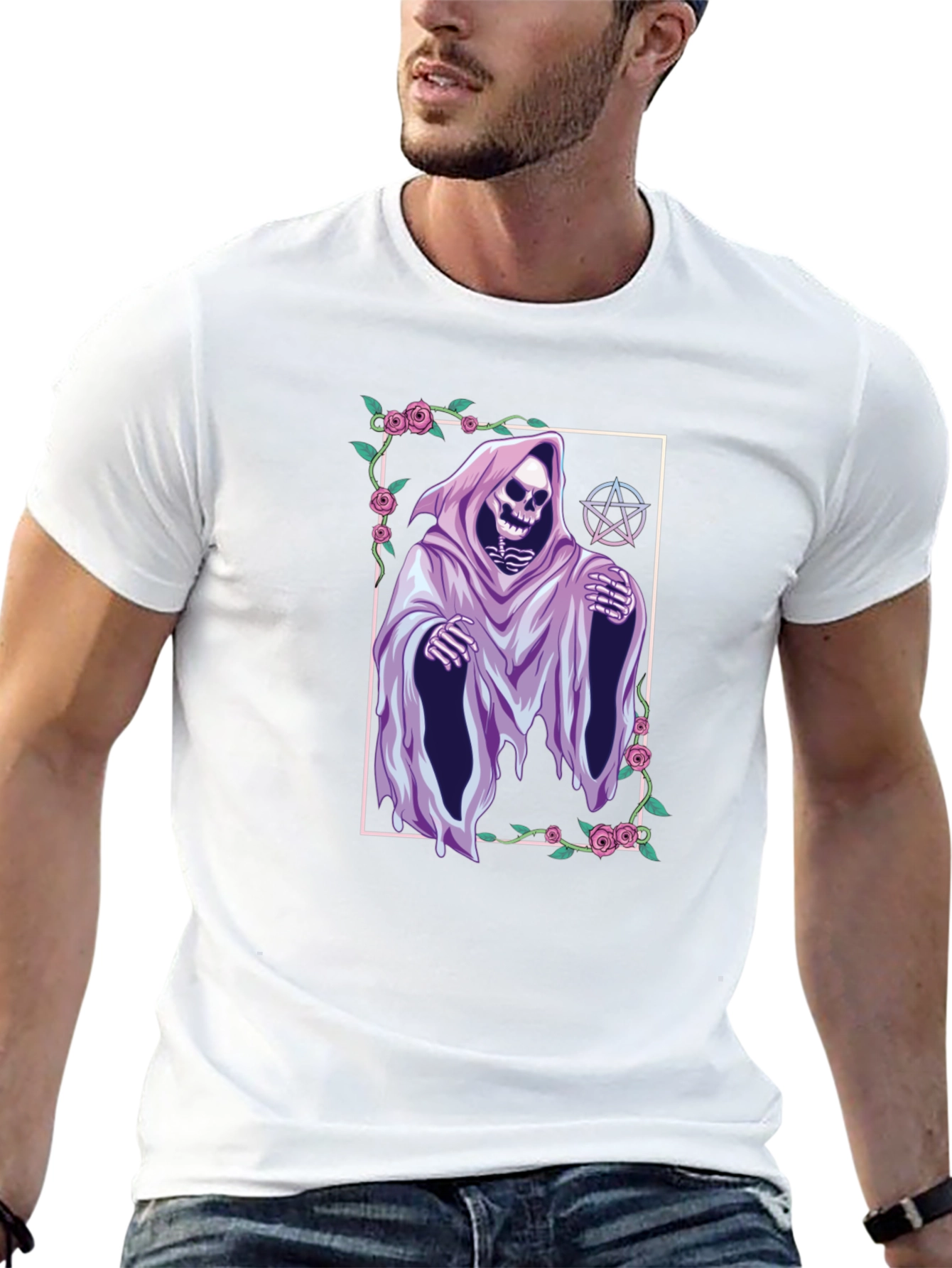 Grim Reaper Graphic Tee - Floral Frame